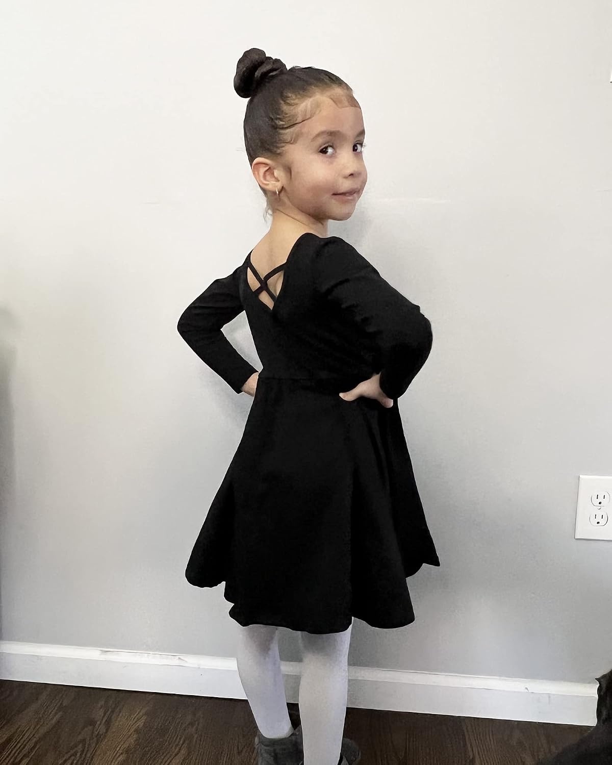 Stelle Girls Cotton Long Sleeve Dress Twirl Skater Dress 3-12Y(Black)