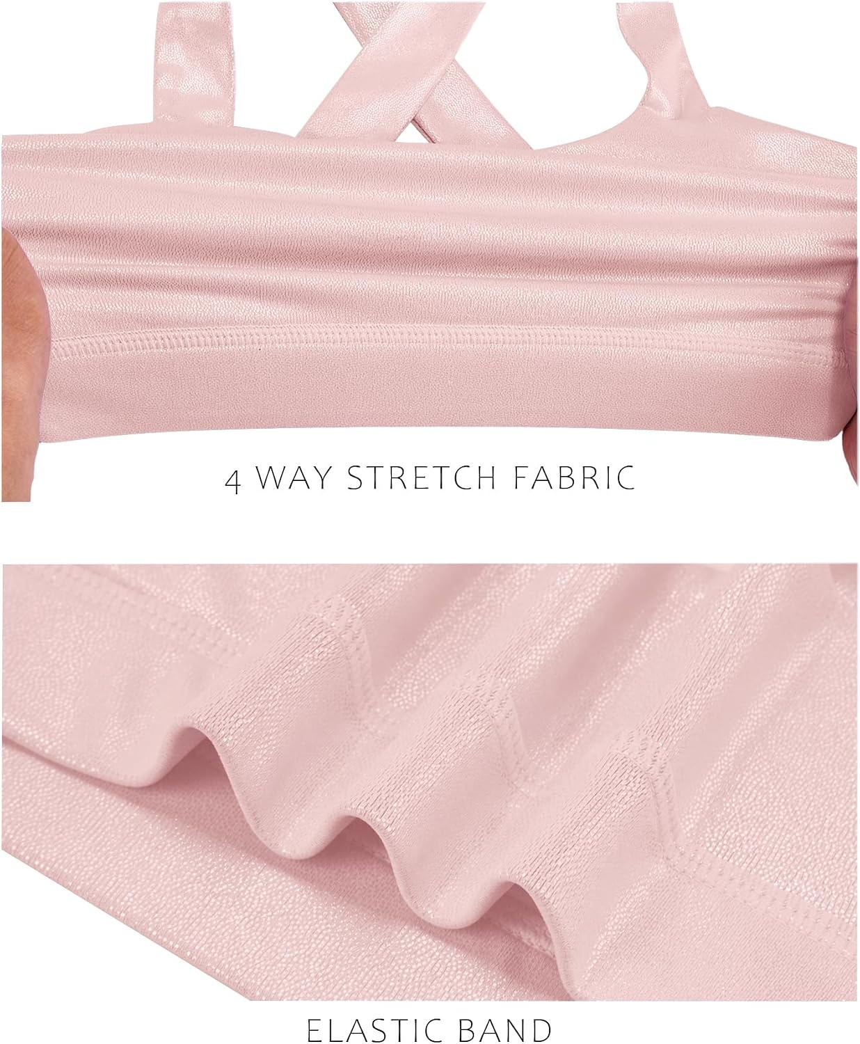 Stelle Girls Shiny Metallic Crop Tank Tops Sparkly Scoop Neck Dance Tops Sleeveless Cross Back Dancewear for Gymnastics Party(Pink)