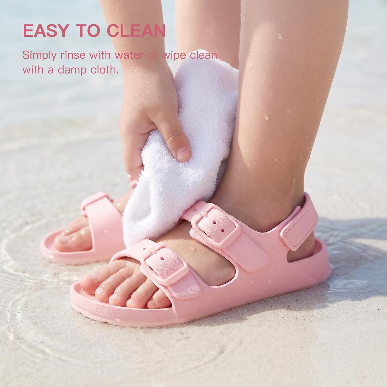 Stelle Toddler Girls Adjustable Buckle Open Toe Sandals | Hook-and-Loop Heel Strap Lightweight Construction Comfortable Fit Flexible Movement Summer Everyday Wear Toddler to Big Kids(Pink)