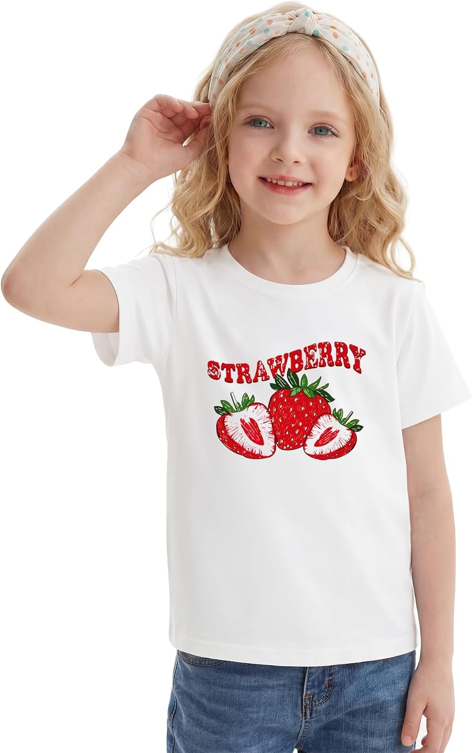 Stelle Girls T Shirts Graphic Tees Short Sleeve Tshirts Crewneck Cute Summer Casual Basic Tops for Kids Teen 4-15 Years(Strawberry|white)