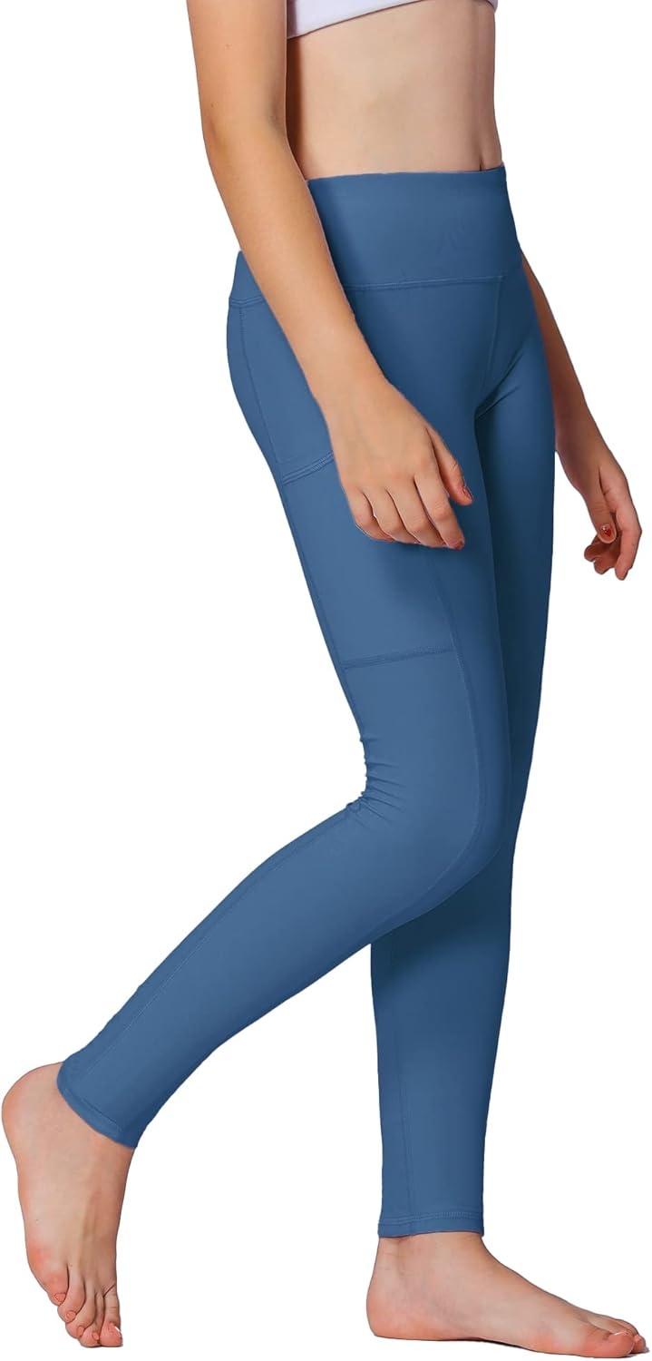 Stelle Girls’ Athletic Leggings Kids Dance Running Yoga Pants Workout Active Dance Tights with Pockets(Atlantic Blue)