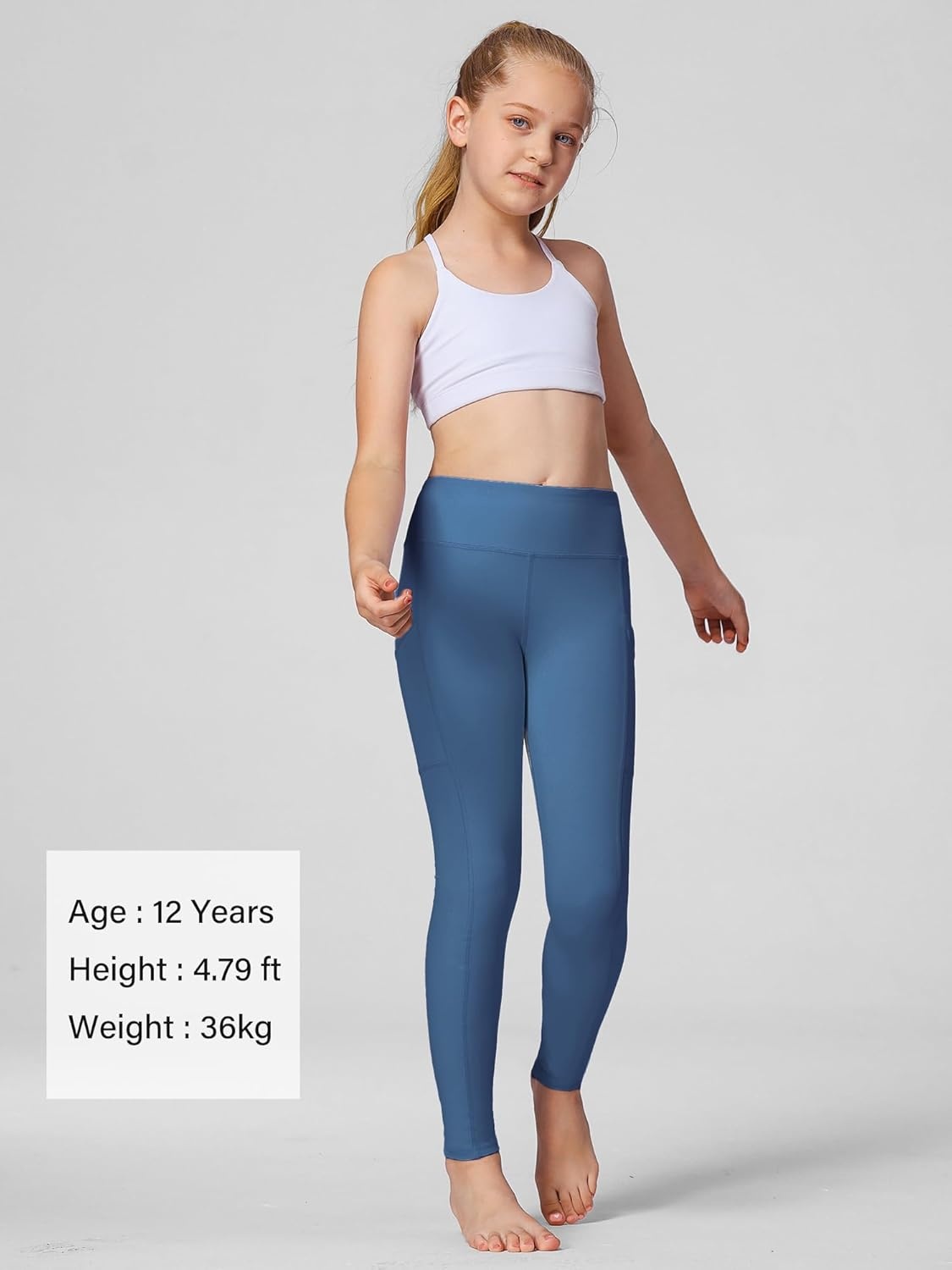 Stelle Girls’ Athletic Leggings Kids Dance Running Yoga Pants Workout Active Dance Tights with Pockets(Atlantic Blue)