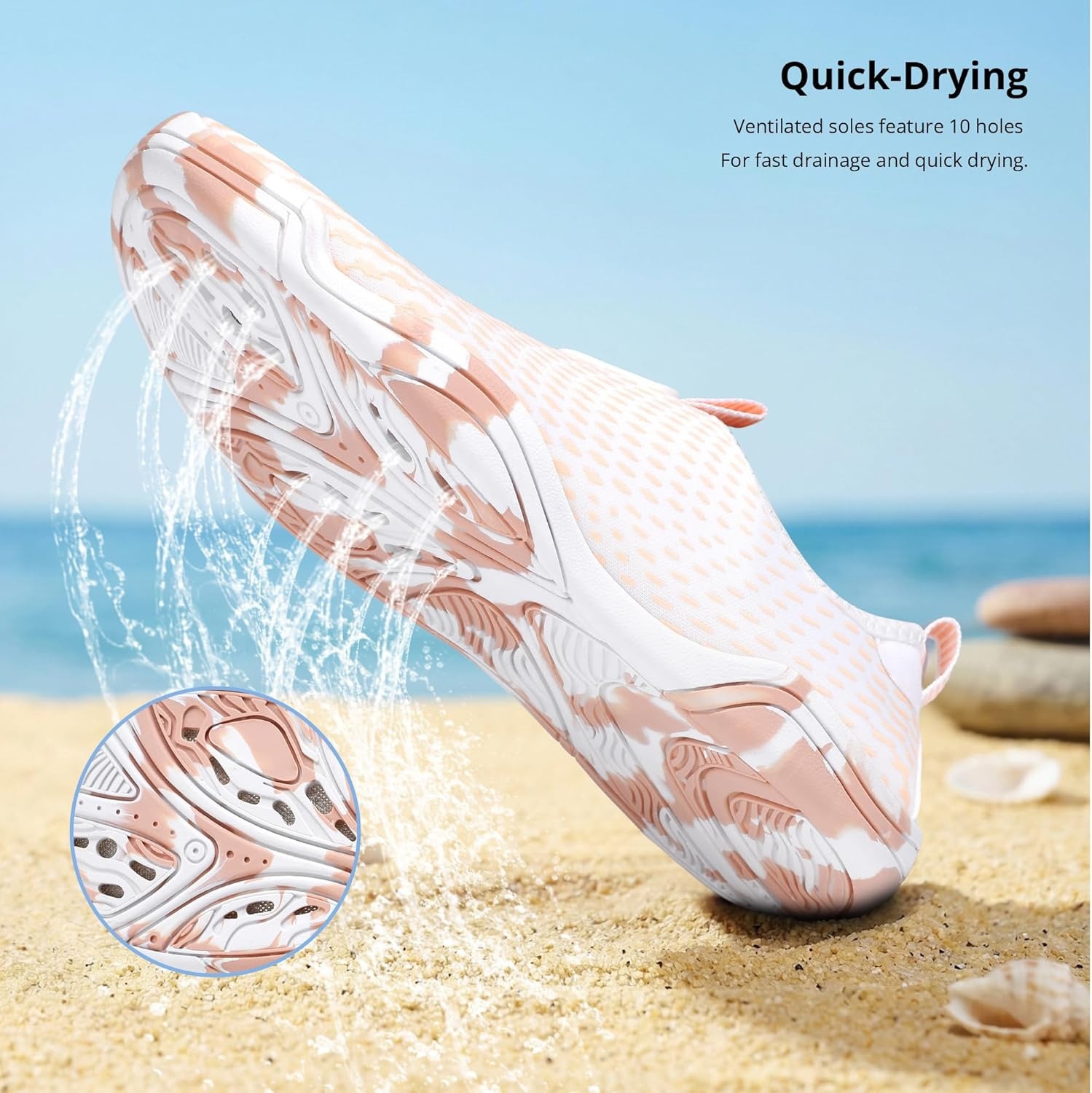 Stelle Water Shoes for Women Men Barefoot Quick Dry Aqua Socks for Swim Beach River Pool Surf Yoga Shower(Peach Mist)