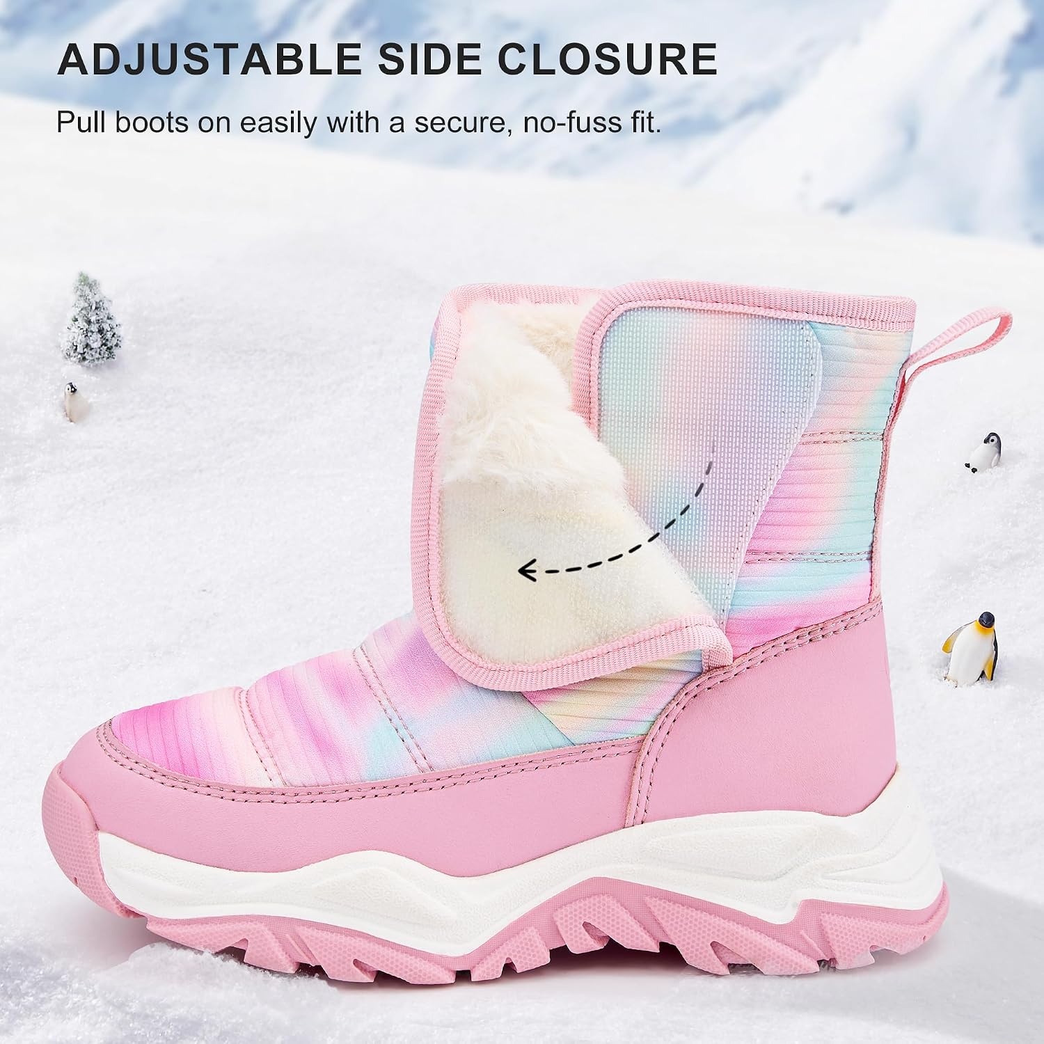 Stelle Toddler Snow Boots Girls Lightweight Warm Winter Shoes | Boys Outdoor Sport, Cold Weather, Water Repellent, Soft Faux Fur Lined, Non Slip, Mid Calf, Hook and Loop, Little & Big Kids(Tie Dye Pink)
