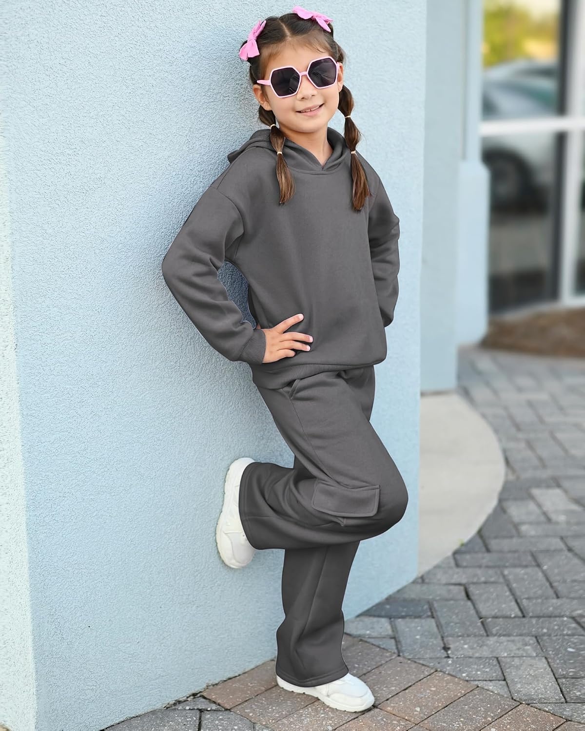 Stelle Girls 2 Pieces Sweatsuit Hoodies Sweatpants Sets 5-15Y(Charcoal)