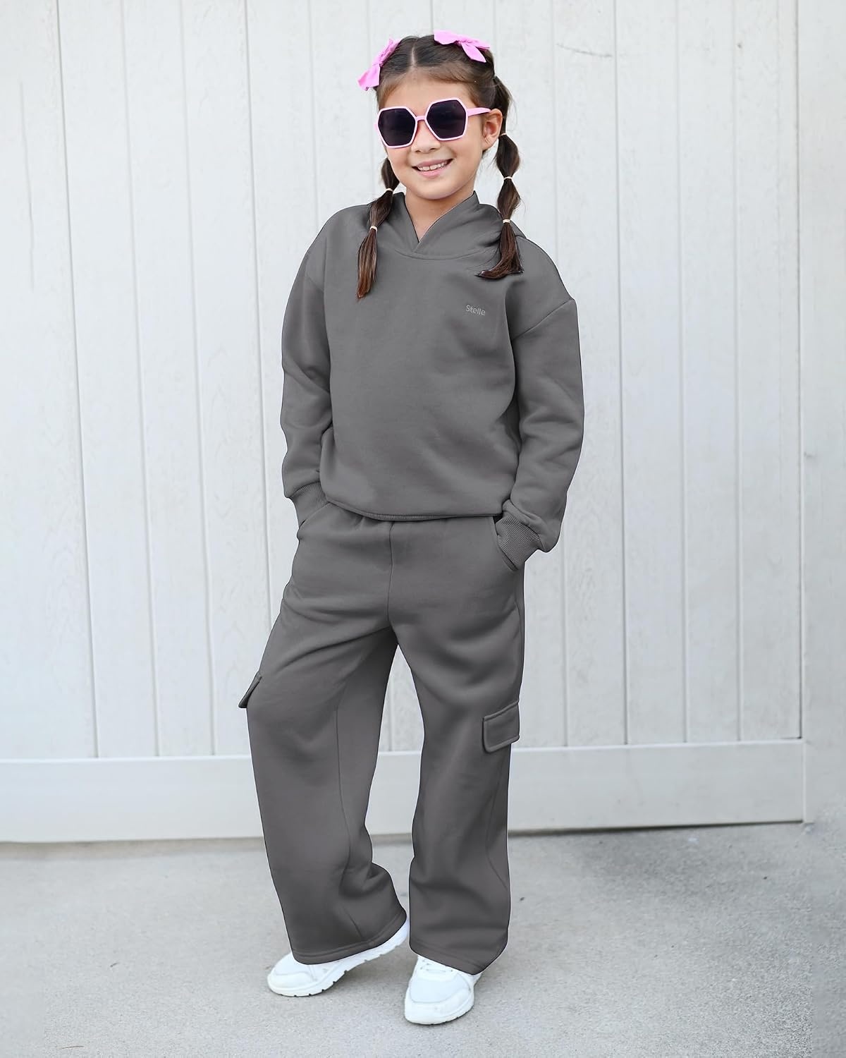 Stelle Girls 2 Pieces Sweatsuit Hoodies Sweatpants Sets 5-15Y(Charcoal)