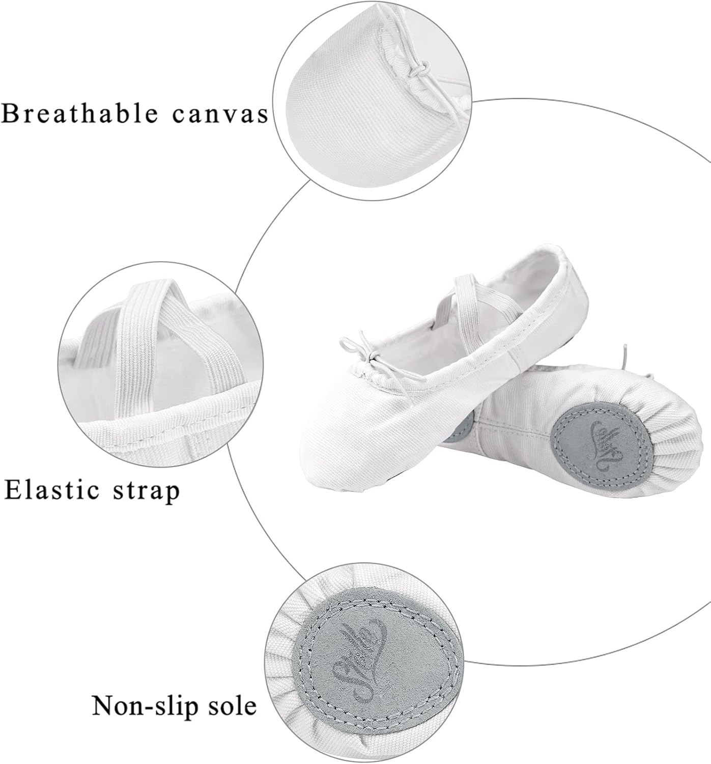 Stelle Canvas Ballet Shoes for Girls Split Sole Drawstring Dance Slippers | Lightweight construction, Secure elastic drawstring, Soft cotton lining, Durable suede outsole, Toddler to big kids, Training(White)