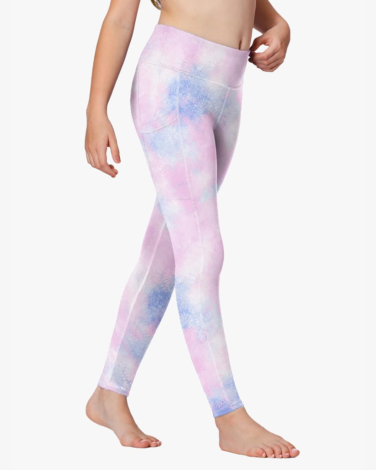 Stelle Girls’ Athletic Leggings Kids Dance Running Yoga Pants Workout Active Dance Tights with Pockets(Tie Dye Marshmallow)