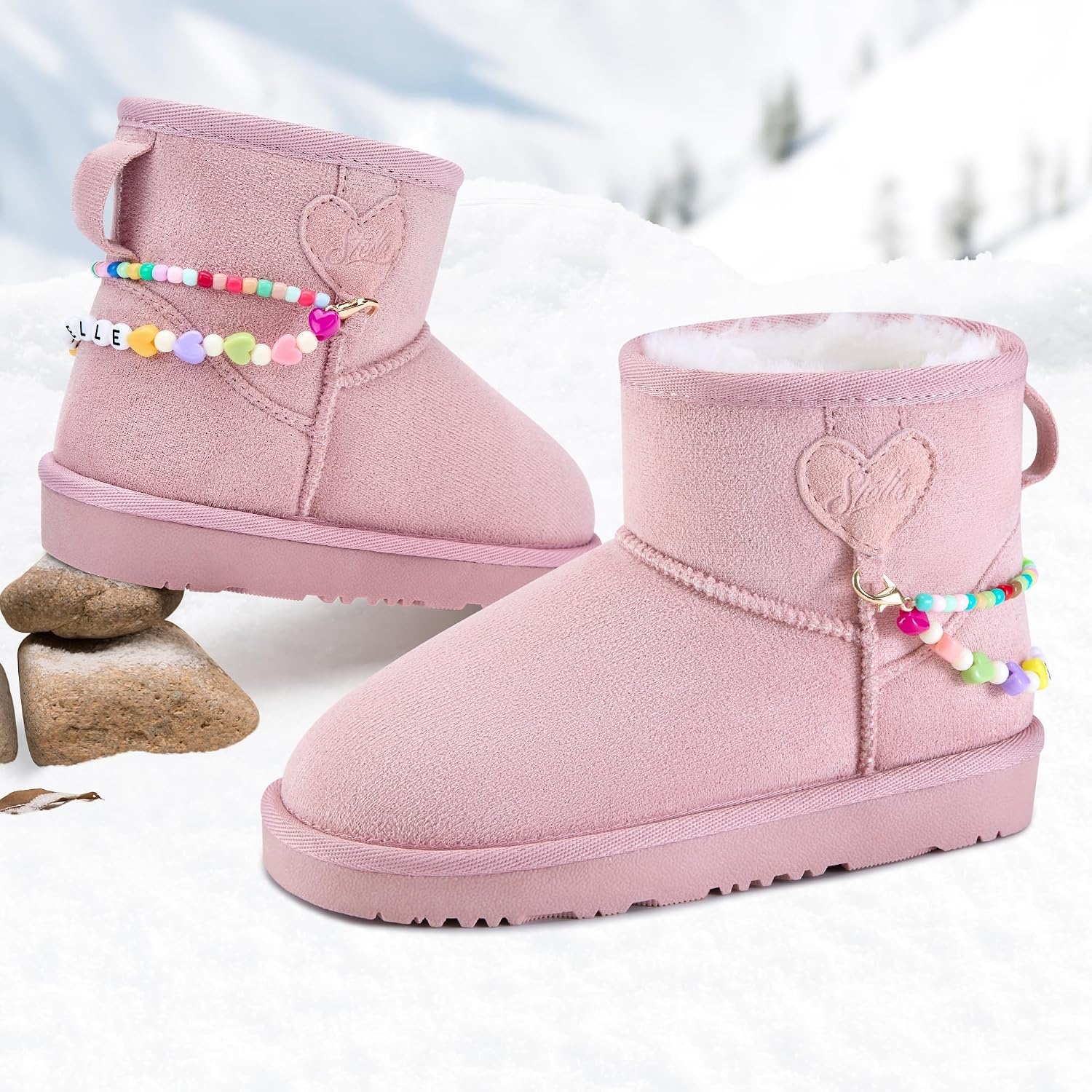 Stelle Girls Winter Boots Warm Fur Lined Snow Boots(Pink)