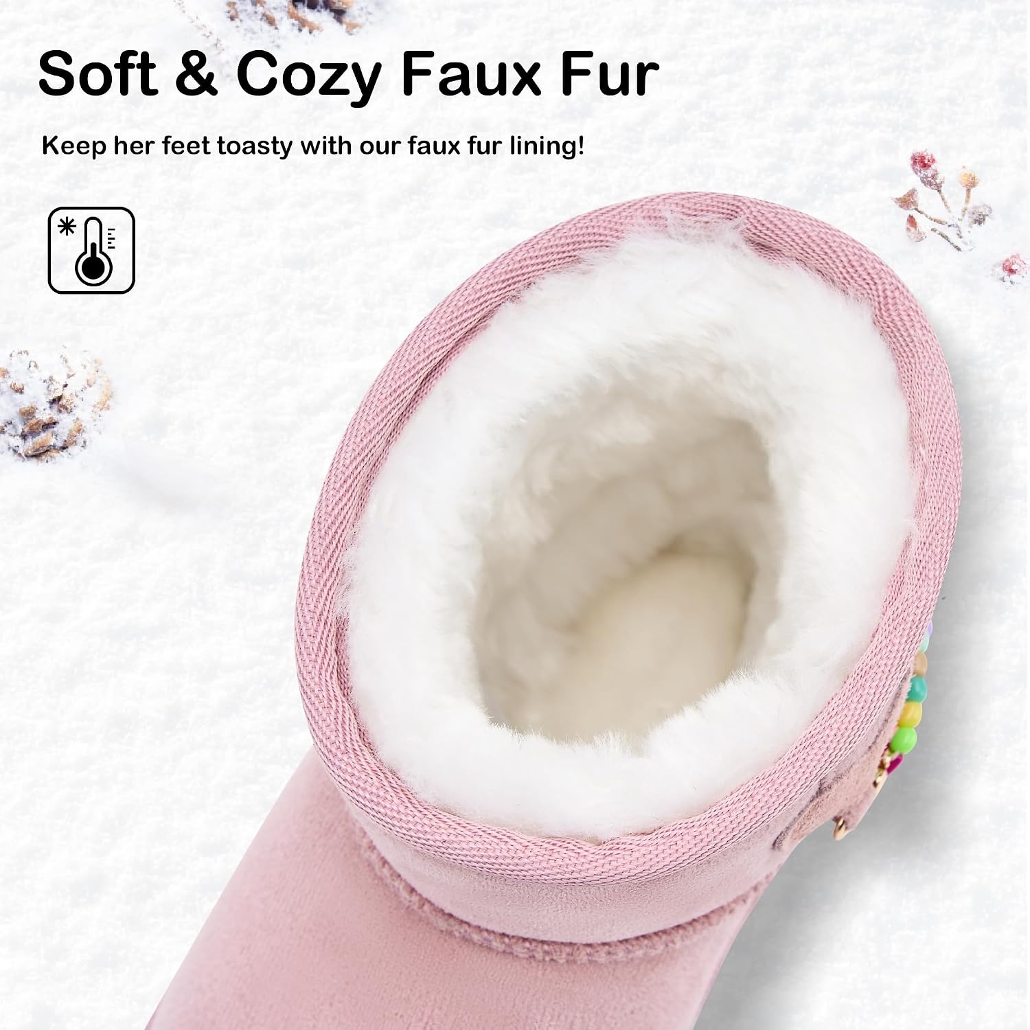 Stelle Girls Winter Boots Warm Fur Lined Snow Boots(Pink)