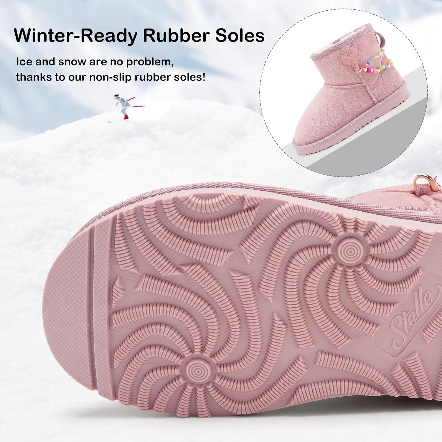 Stelle Girls Winter Boots Warm Fur Lined Snow Boots(Pink)