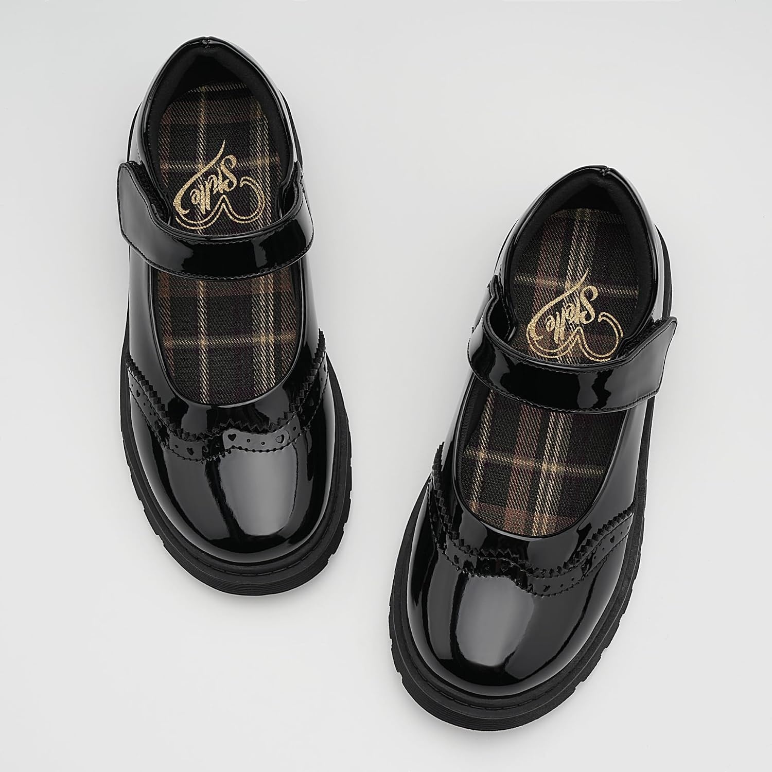 Stelle Girls School Shoes Chunky Oxford Mary Jane Flats(Black Patent)