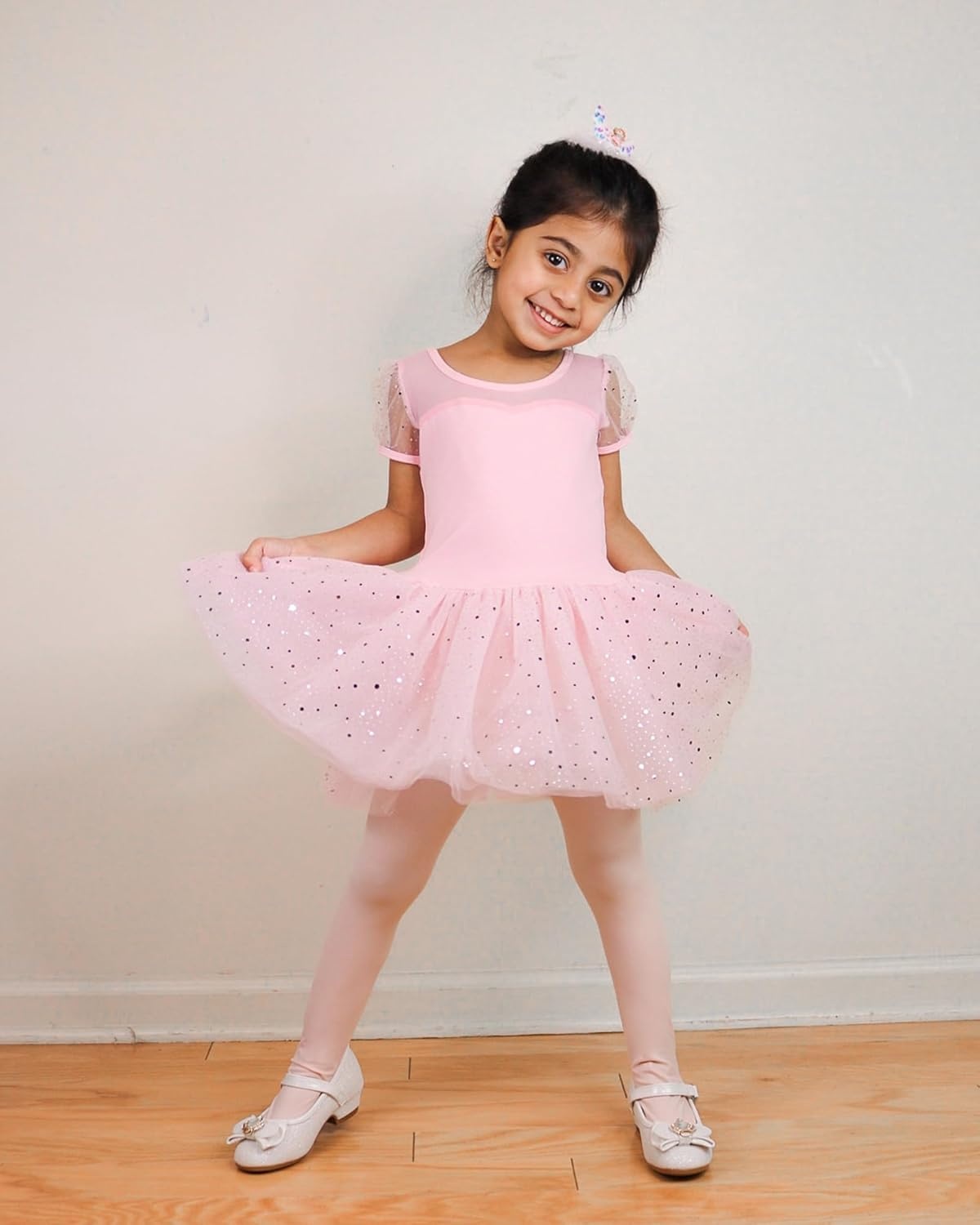 Stelle Girls’ Ultra Soft Pro Dance Tight/Ballet Footed Tight (Toddler/Little Kid/Big Kid)(Ballet Pink+white+black)