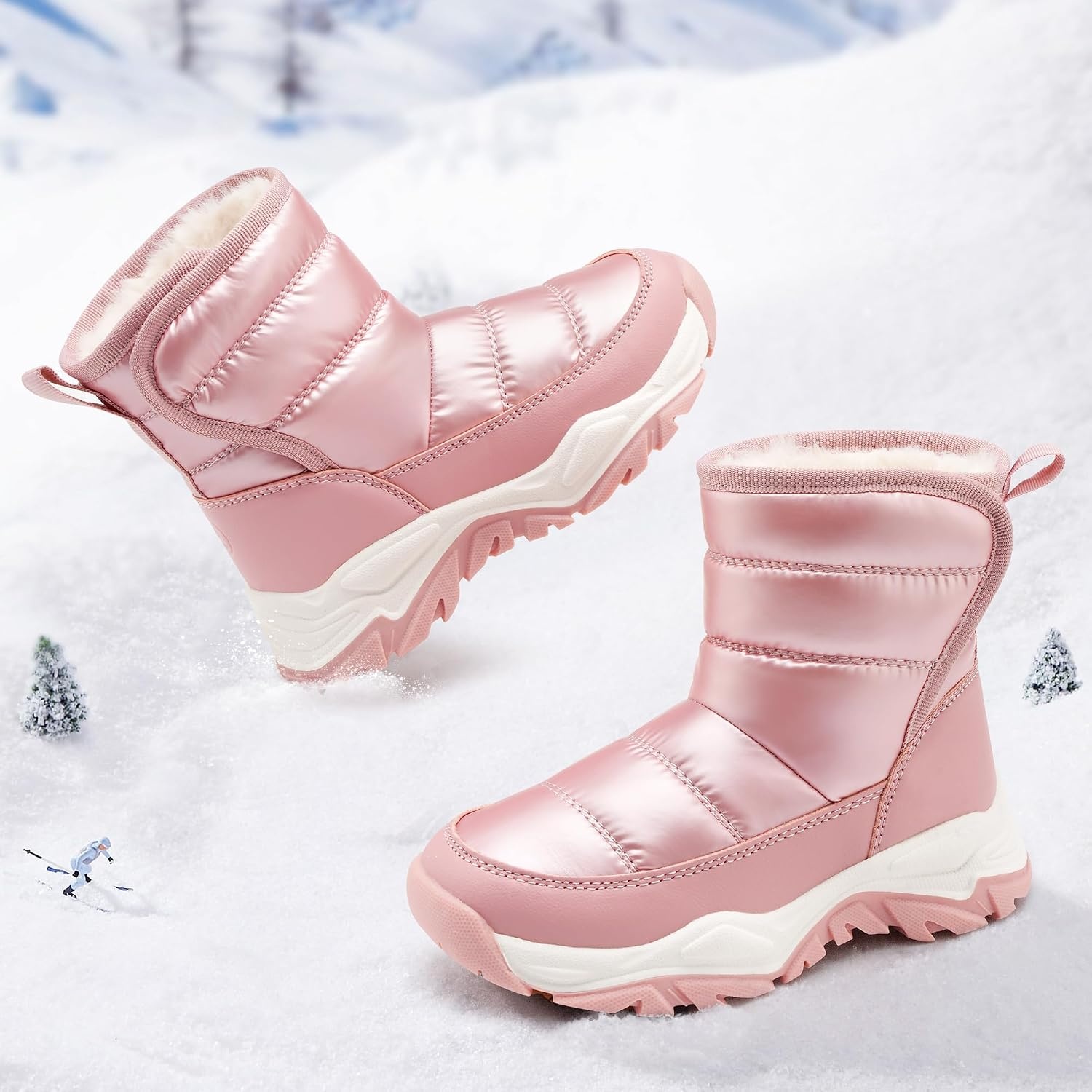 Stelle Toddler Snow Boots Girls Lightweight Warm Winter Shoes | Boys Outdoor Sport, Cold Weather, Water Repellent, Soft Faux Fur Lined, Non Slip, Mid Calf, Hook and Loop, Little & Big Kids(Pink)
