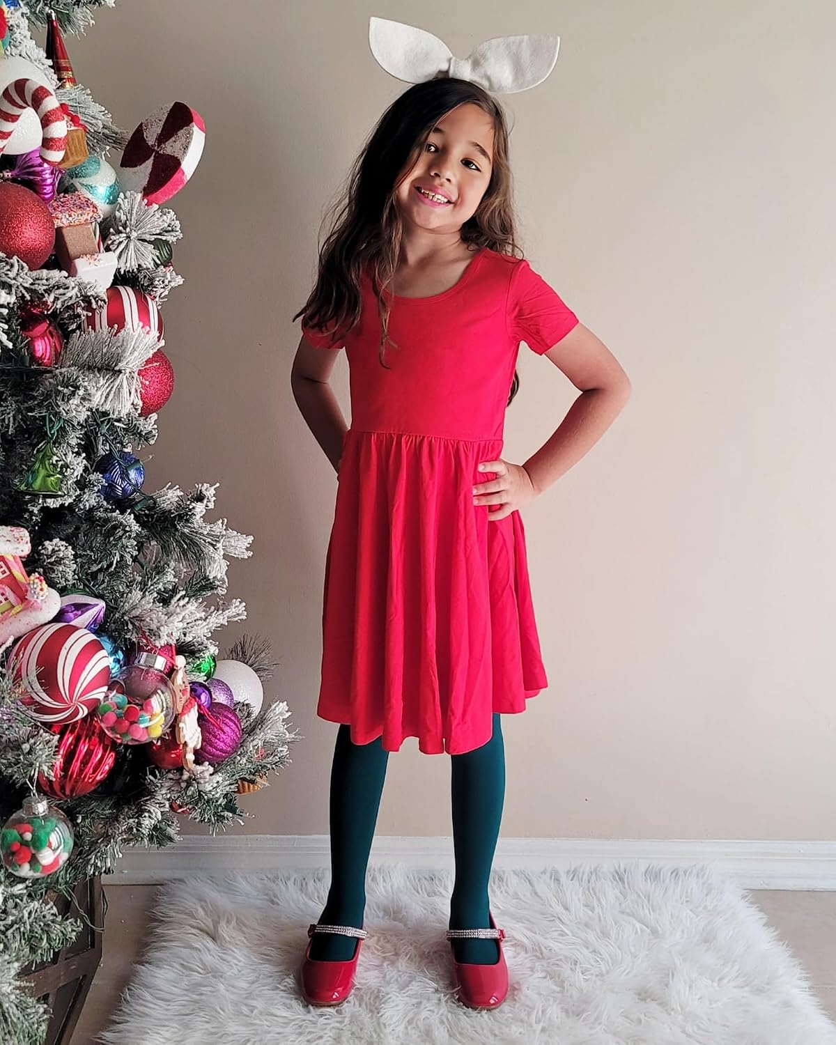 Stelle Girls Cotton Long Sleeve Dress Twirl Skater Dress 3-12Y(Red)