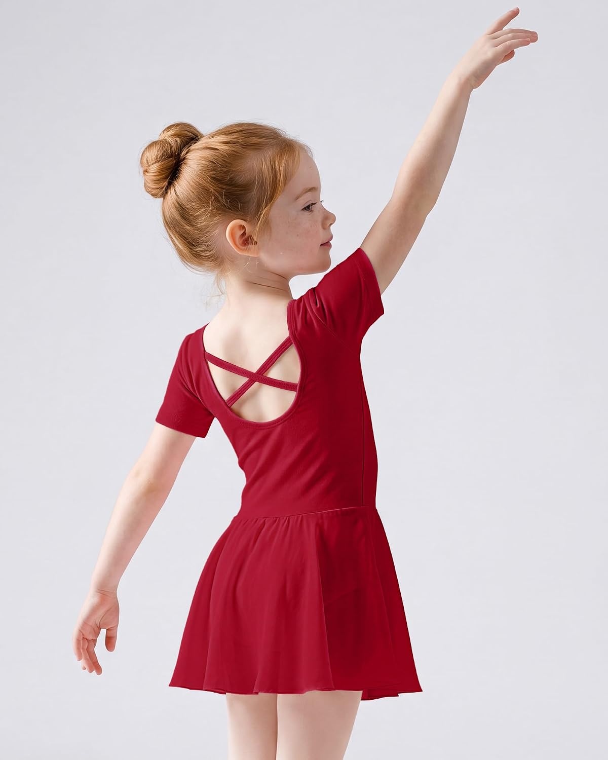 Stelle Girls Criss-Cross Back Leotards Skirt with Tights for Ballet/Dance(Red)