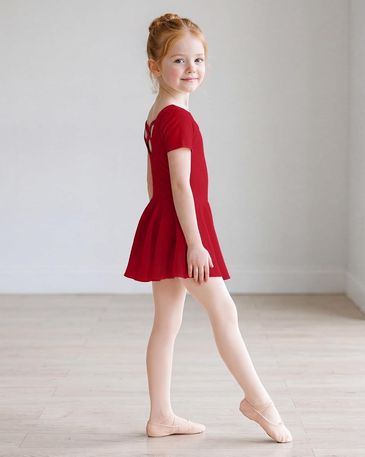 Stelle Girls Criss-Cross Back Leotards Skirt with Tights for Ballet/Dance(Red)