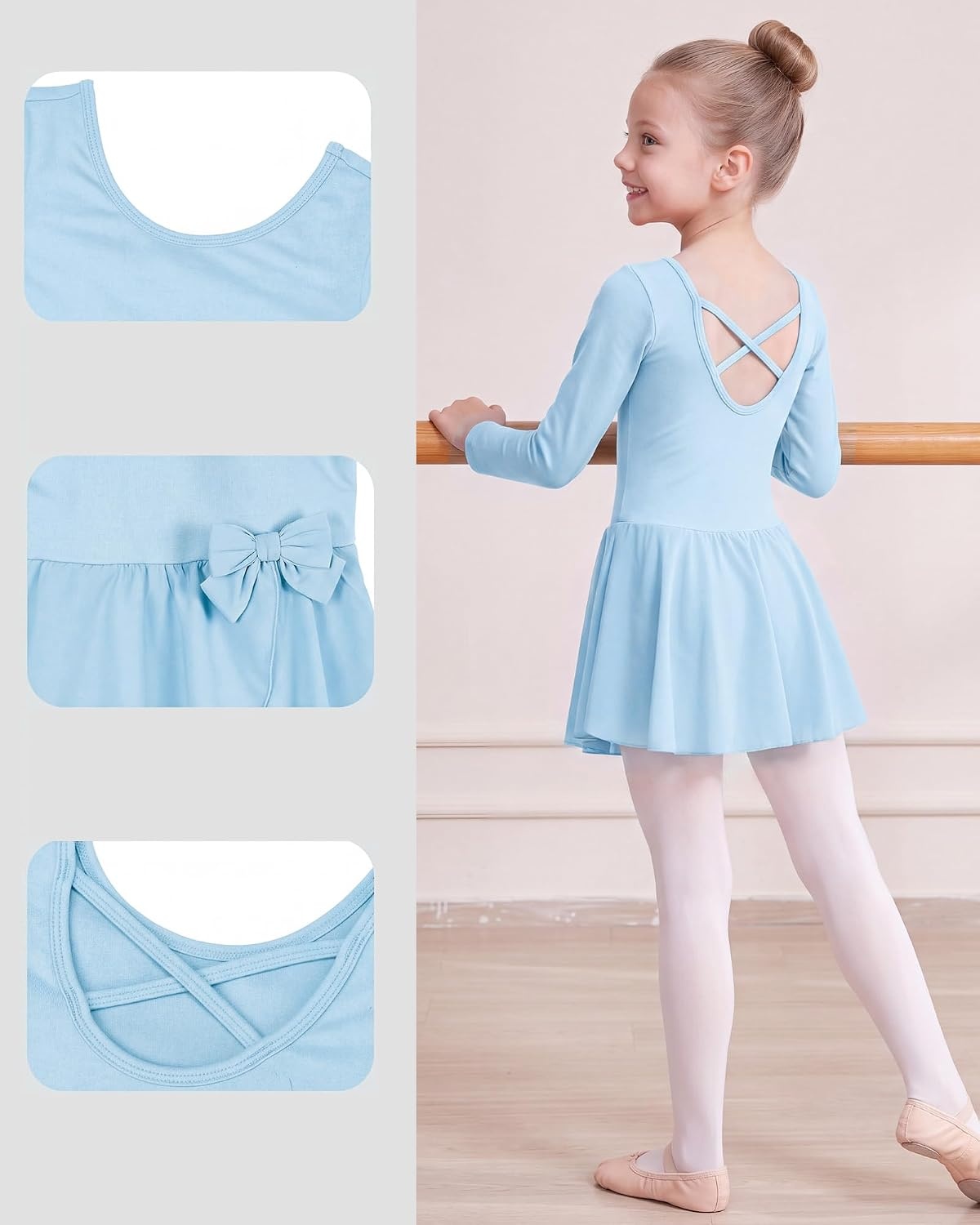 Stelle Ballet Leotards for Girls Long Sleeve Toddler Gymnastics Outfits(Blue)