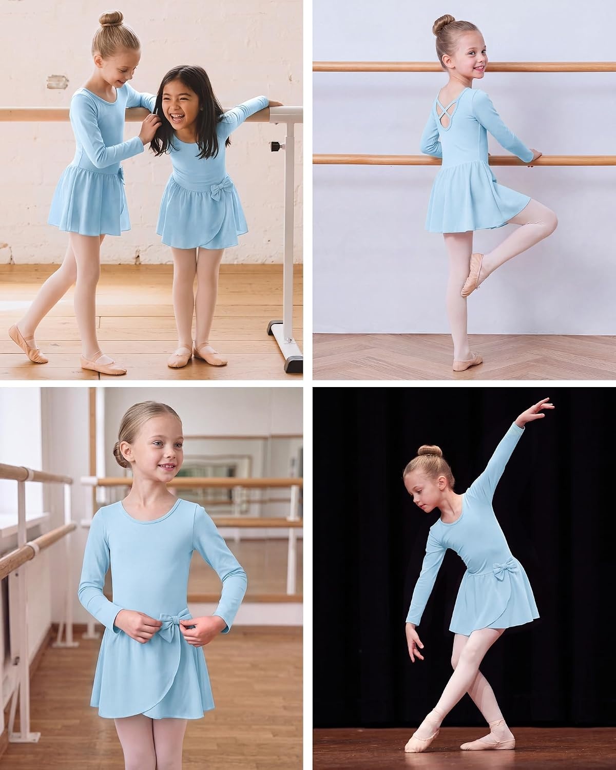 Stelle Ballet Leotards for Girls Long Sleeve Toddler Gymnastics Outfits(Blue)