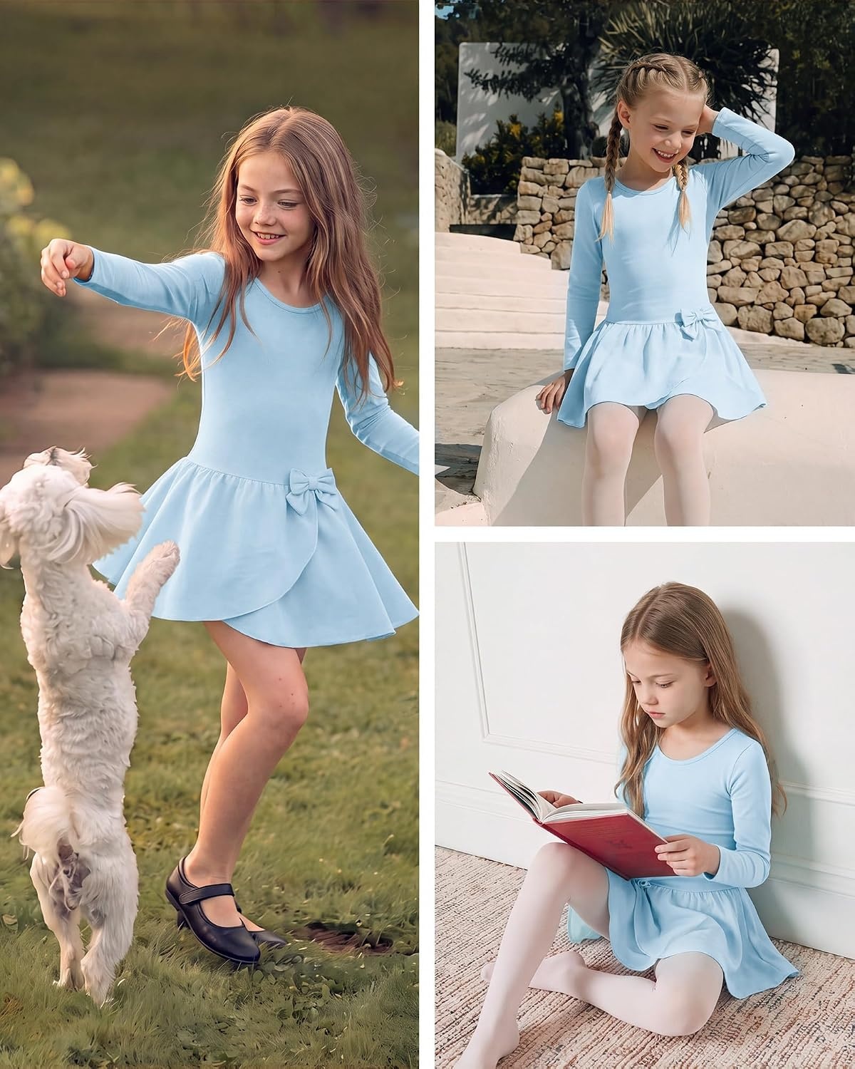 Stelle Ballet Leotards for Girls Long Sleeve Toddler Gymnastics Outfits(Blue)