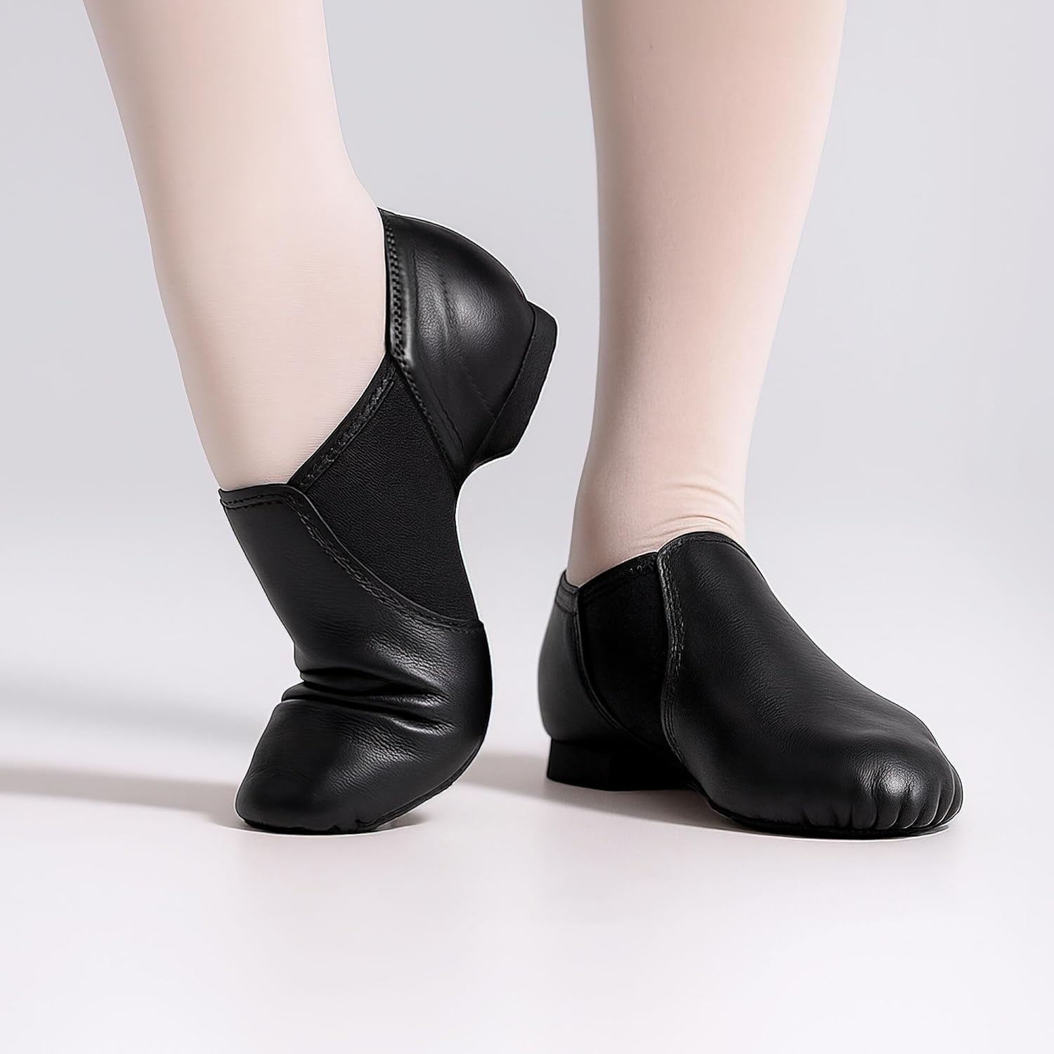 Stelle Jazz Shoes for Women Men Leather Upper Slip-on Dance Shoes Unisex(Black)