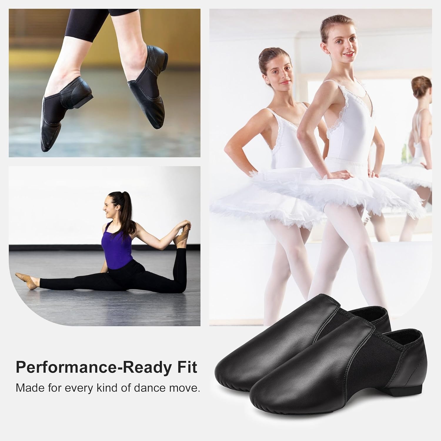 Stelle Jazz Shoes for Women Men Leather Upper Slip-on Dance Shoes Unisex(Black)