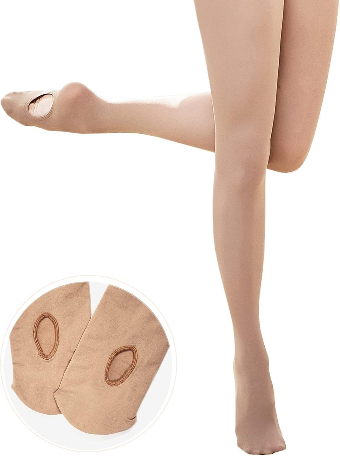 Stelle Girls’ Convertible & Transition Ballet Tights for Toddler Dance Kid | High Waist, Stretch, Opaque, Soft Footless Stockings, Teen & Youth Pantyhose, Ballerina, Class, Studio, Performance, Recital(2-pair Tan)