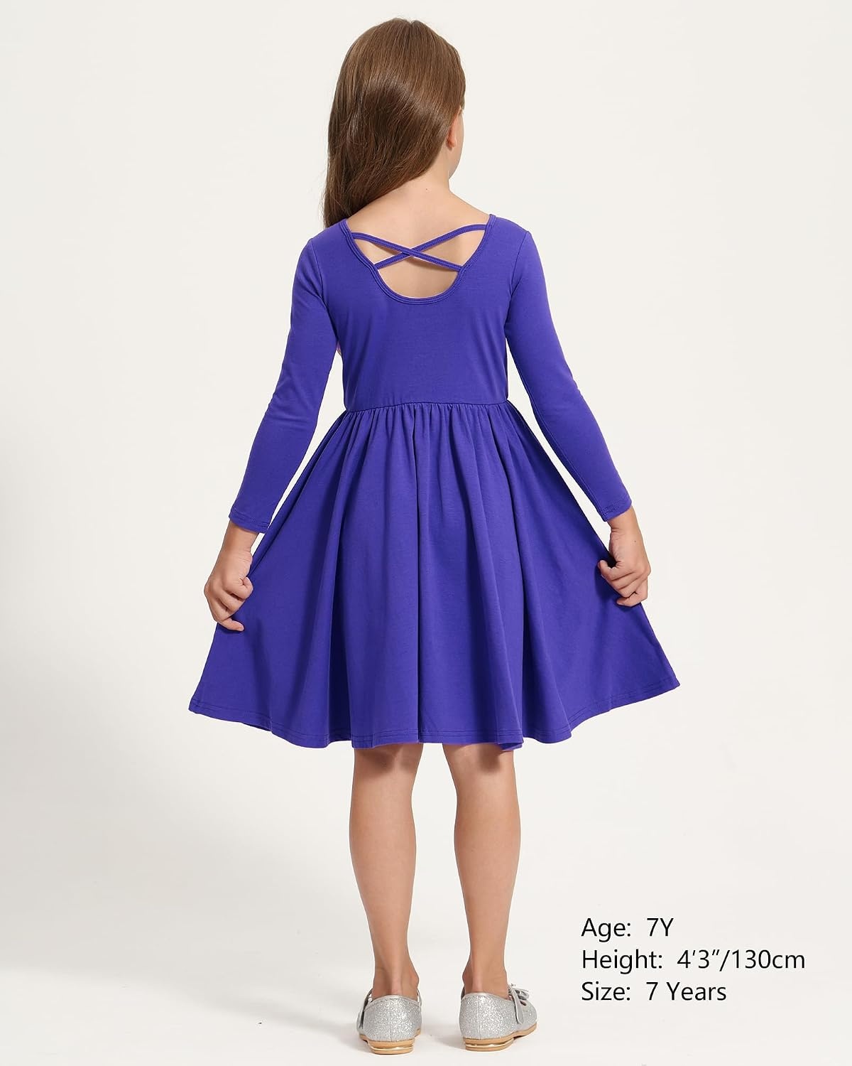Stelle Girls Cotton Long Sleeve Dress Twirl Skater Dress 3-12Y(Indigo)