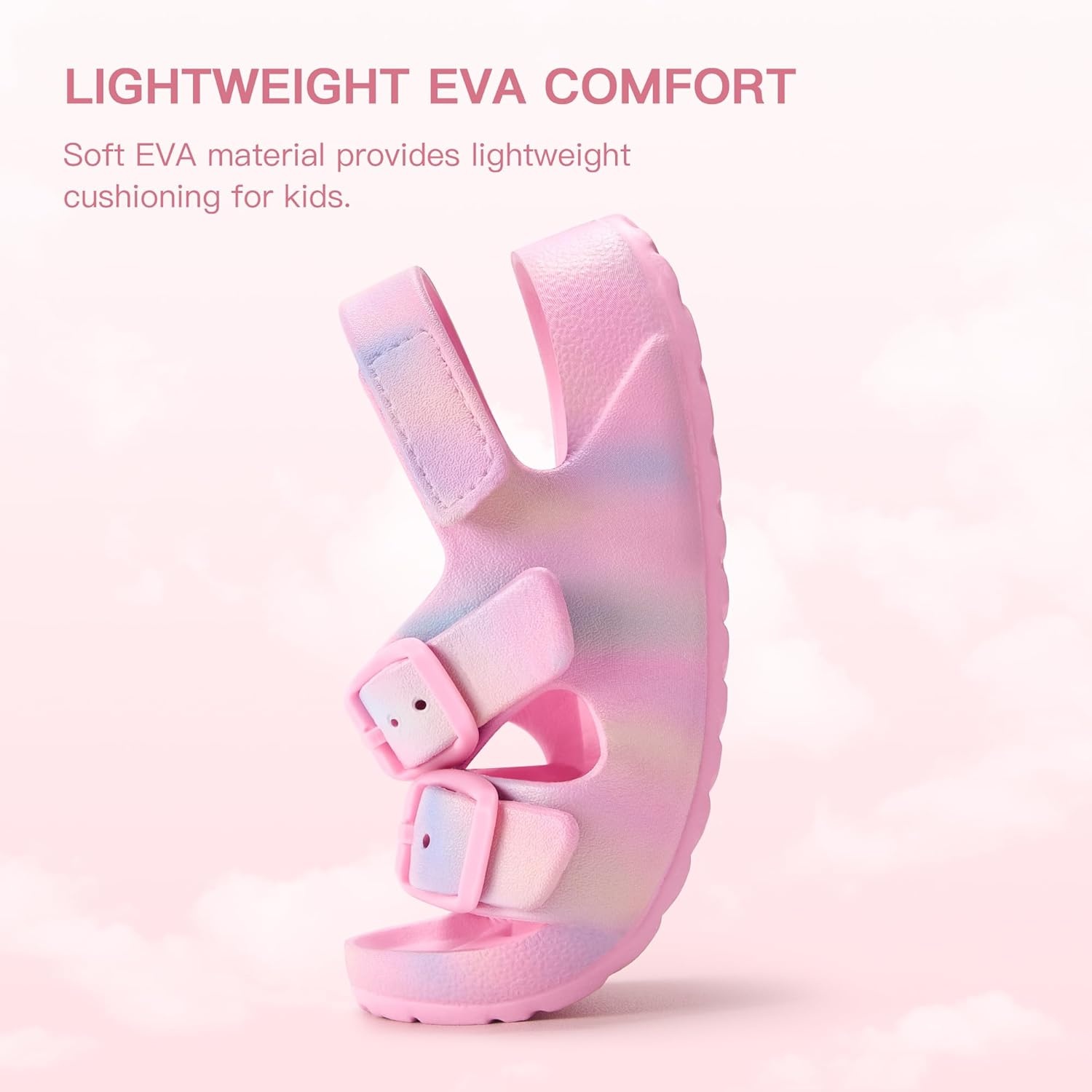 Stelle Toddler Girls Adjustable Buckle Open Toe Sandals | Hook-and-Loop Heel Strap Lightweight Construction Comfortable Fit Flexible Movement Summer Everyday Wear Toddler to Big Kids(Cotton Candy Ombre)