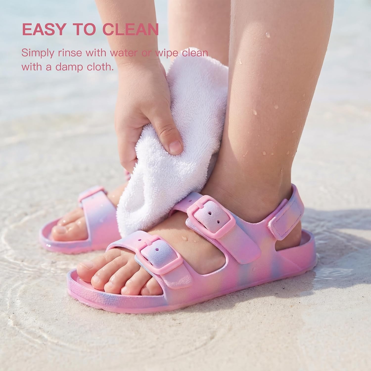 Stelle Toddler Girls Adjustable Buckle Open Toe Sandals | Hook-and-Loop Heel Strap Lightweight Construction Comfortable Fit Flexible Movement Summer Everyday Wear Toddler to Big Kids(Cotton Candy Ombre)