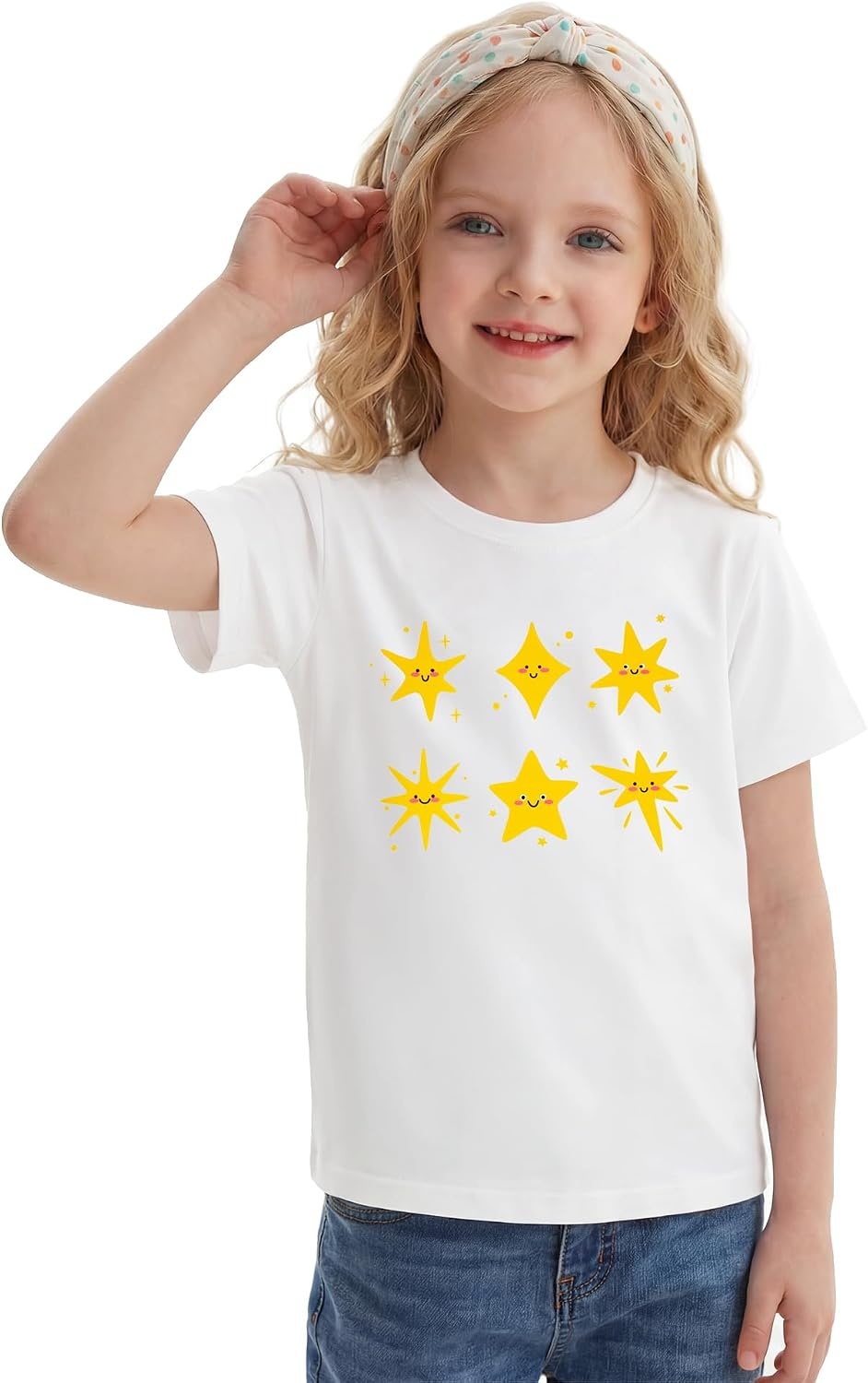 Stelle Girls Graphic T Shirt Cotton Crewneck Short Sleeve Casual Tee | Classic fit, Short sleeve, Soft cotton blend, Breathable, Stretch, Graphic print, School, Playdates, Vacation, Girls tshirt(Golden Spark|white)