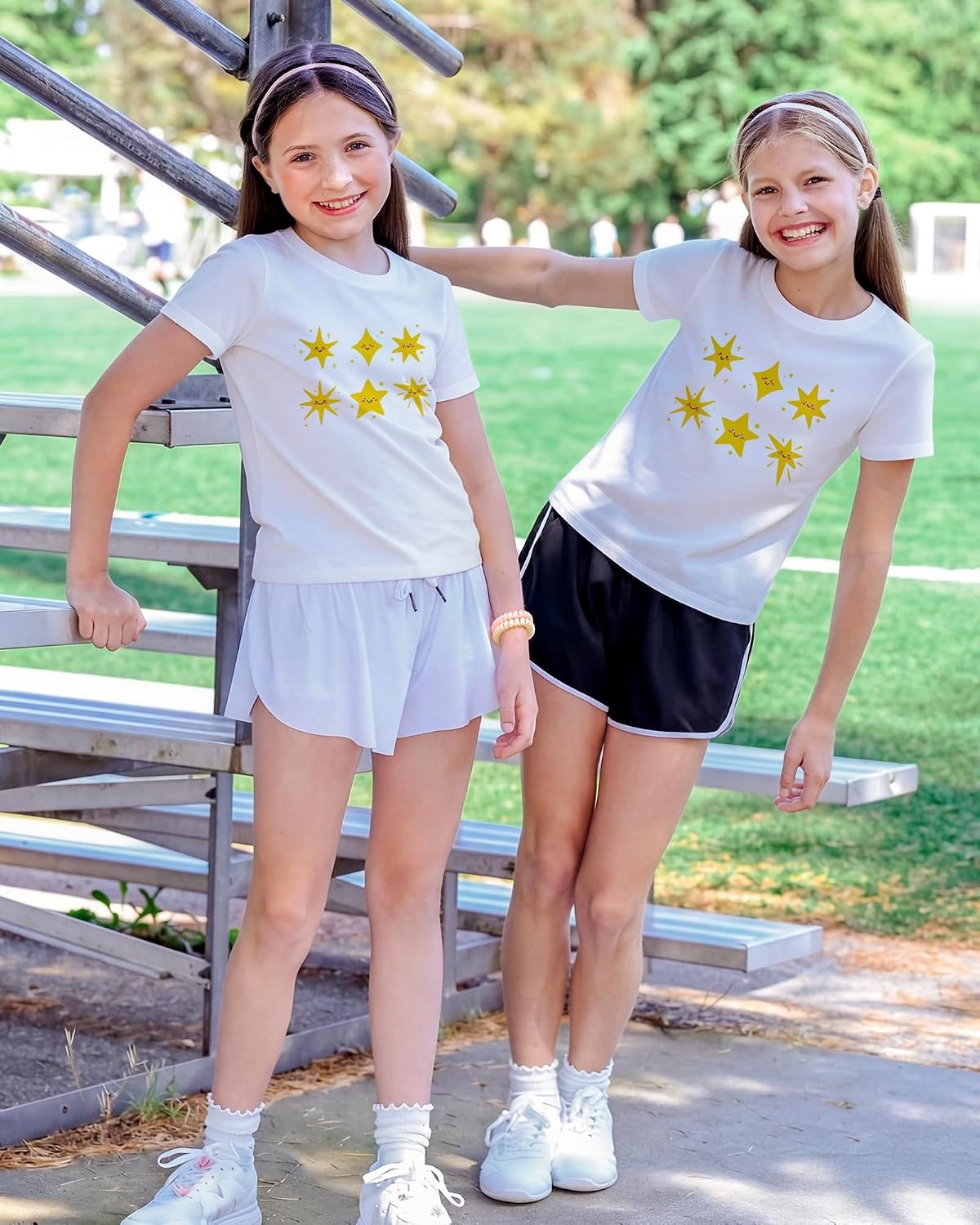 Stelle Girls Graphic T Shirt Cotton Crewneck Short Sleeve Casual Tee | Classic fit, Short sleeve, Soft cotton blend, Breathable, Stretch, Graphic print, School, Playdates, Vacation, Girls tshirt(Golden Spark|white)