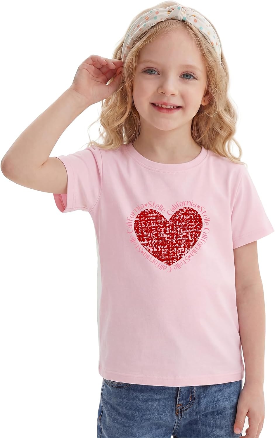 Stelle Girls T Shirts Graphic Tees Short Sleeve Tshirts Crewneck Cute Summer Casual Basic Tops for Kids Teen 4-15 Years(Cali Heart|pink)