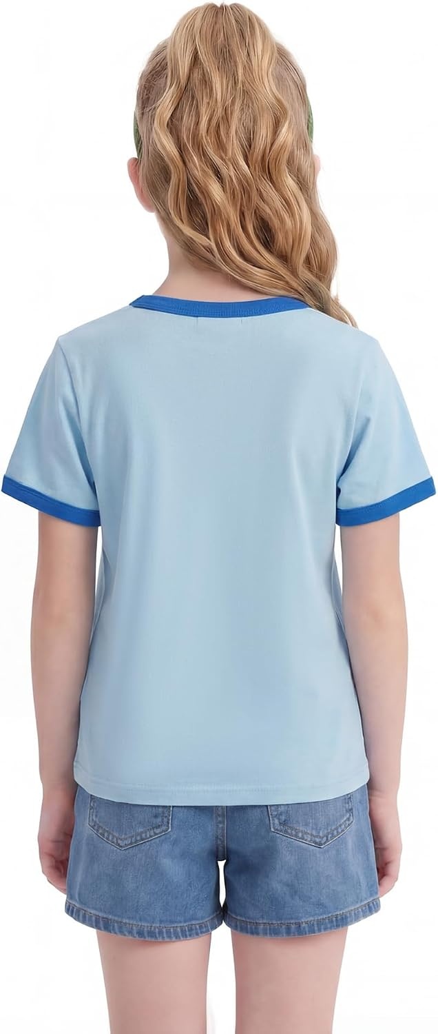 Stelle Girls Retro Graphic T Shirt Soft Stretch Crewneck for School | Lightweight, Breathable, Soft, Stretchy, Cherry graphic, Relaxed fit, School, Play, Sports, Everyday wear, Vintage style(Seas the Day|blue)