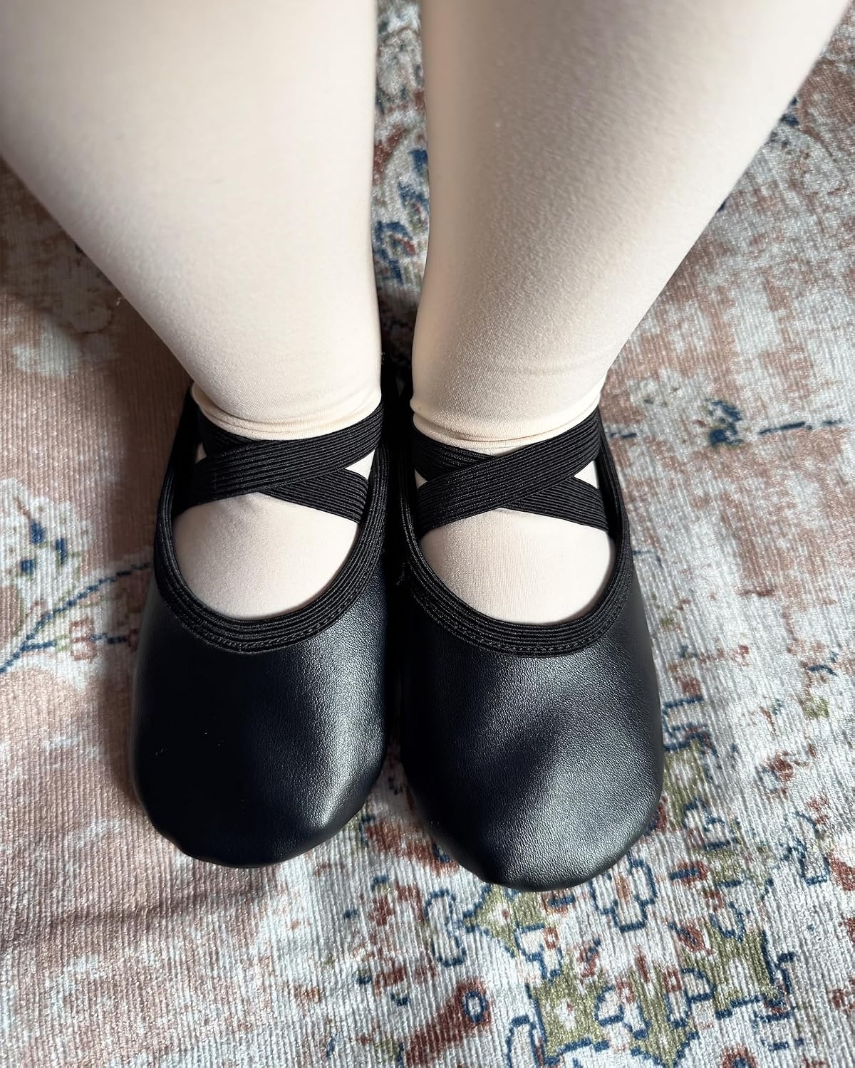Stelle Toddler Ballet Shoes for Girls Boys PU Leather Lace-Free Dance | Ballet slippers, Kids dance shoes, Crisscross elastic straps, Double-layer cushioned insole, Soft lining, Split suede sole(Black)