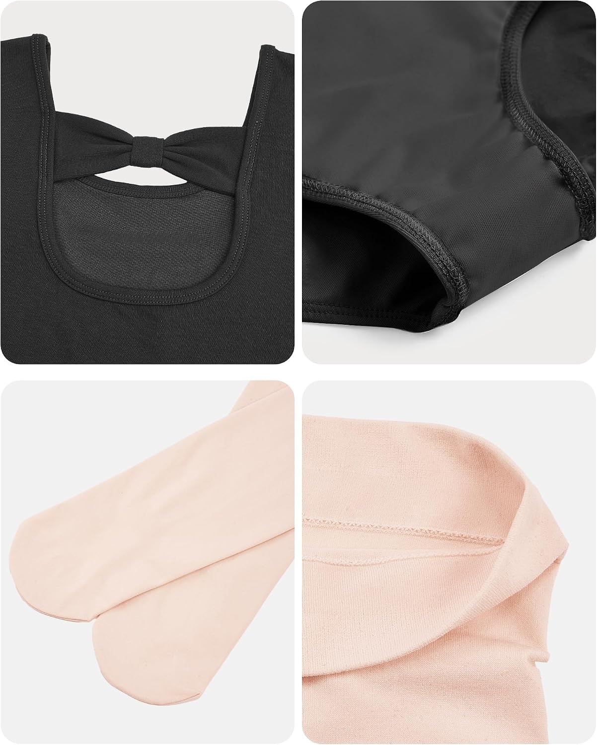 Stelle Girls Bow Back Leotard with Footed Tight for Ballet/Dance/Gymnastics | Short sleeve, Fully lined front, Bow back, Ballet/Dance/Gymnastics Leotards, Footed tights, High elasticity & durable(Black)
