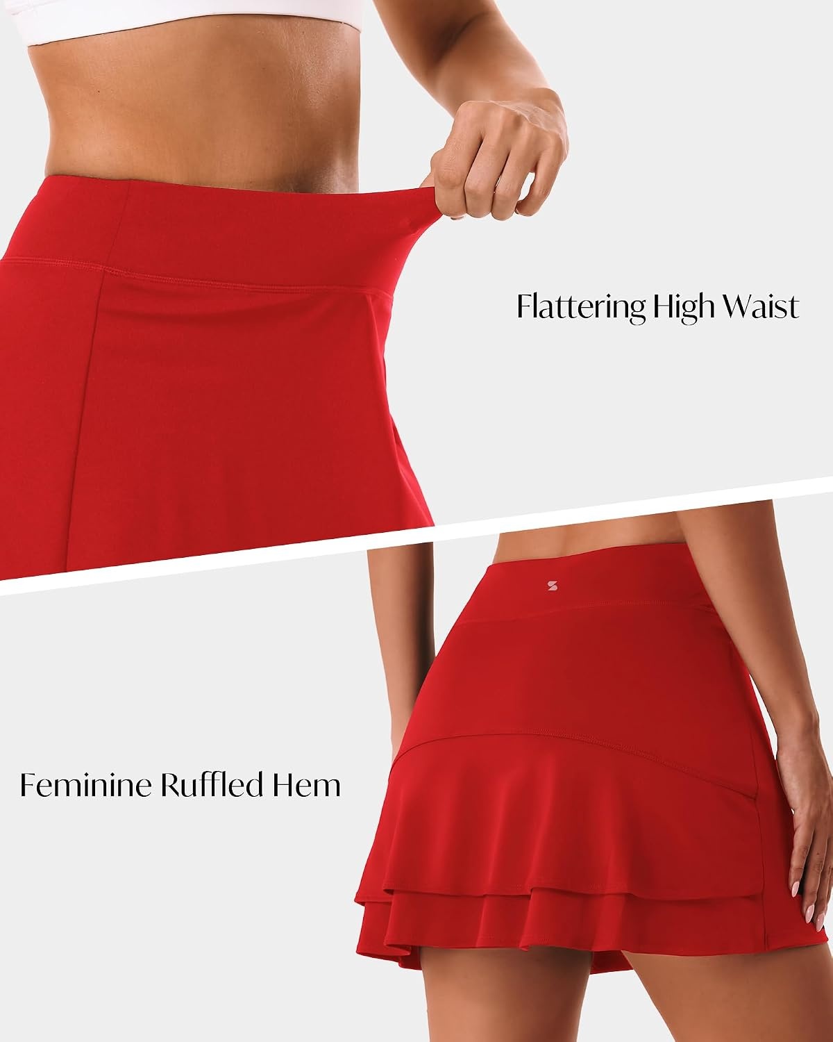 Stelle Tennis Skirts for Women Ruffle Athletic Golf Skorts with Pocket | High Waisted, Tummy Control, Built in Shorts, Athletic Skirt, Golf Skirt, Soft, Breathable, Workout, Pickleball(Red)