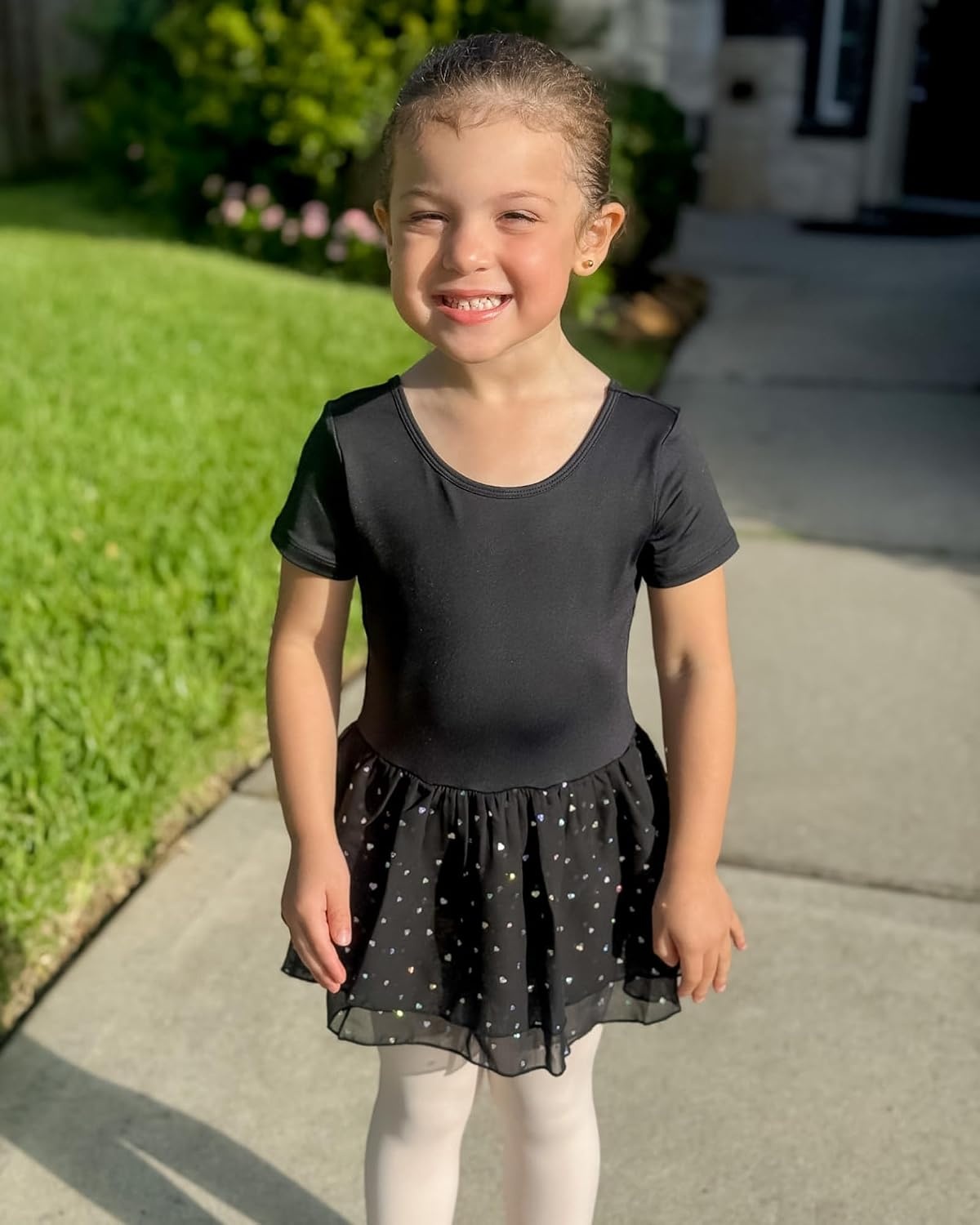 Stelle Ballet Leotards for Girls Toddler Dance Ballerina Costumes Dresses | Toddler Ballet Dress with Double-Layer Sequin Skirt, Short Sleeve Leotard Dress for Ballet, Gymnastics & Performance(Black)