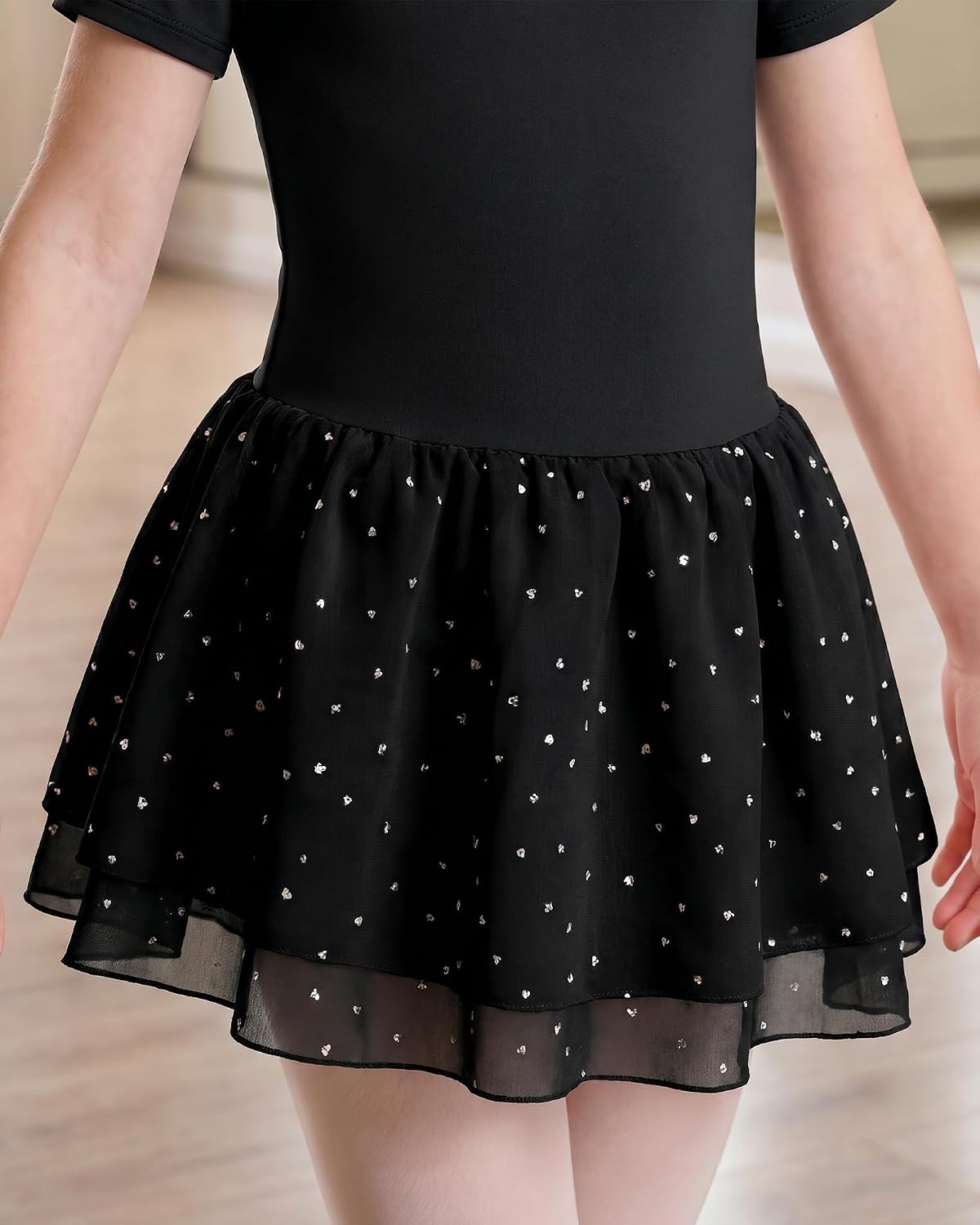 Stelle Ballet Leotards for Girls Toddler Dance Ballerina Costumes Dresses | Toddler Ballet Dress with Double-Layer Sequin Skirt, Short Sleeve Leotard Dress for Ballet, Gymnastics & Performance(Black)