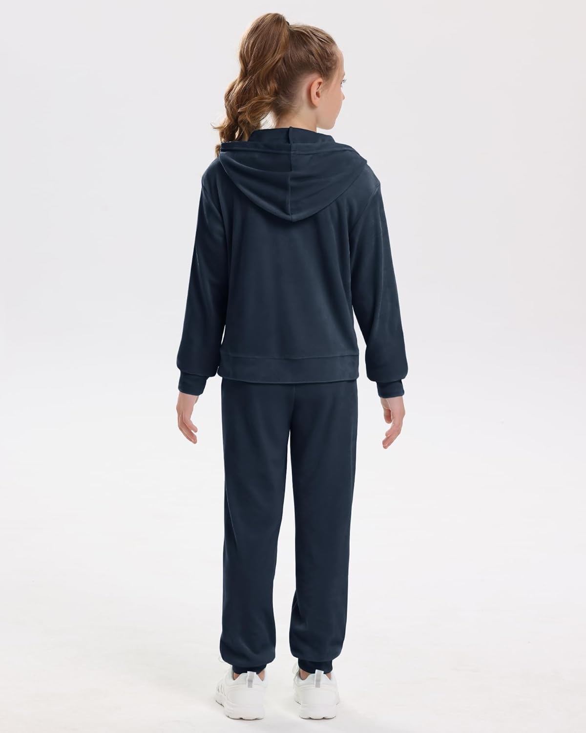 Stelle Girls Velour Tracksuits Zip Up Hoodies Joggers with Pockets 5-15 Y | Sweatshirt with Pockets,Chin Guard,Elastic Waist,Fall Winter Outfits,Holiday,Christmas,Toddler,Little Girl ,Tween,Teen,Preppy(Navy)
