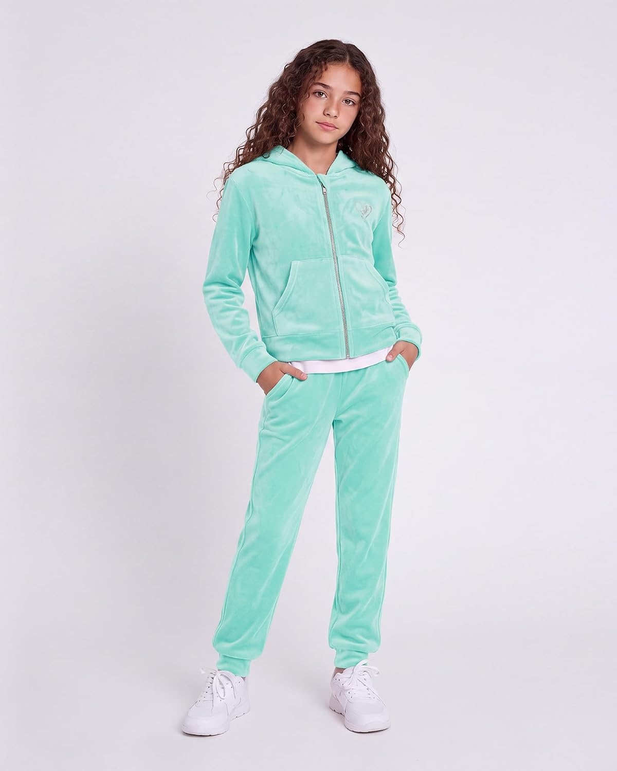 Stelle Girls Velour Tracksuits Zip Up Hoodies Joggers with Pockets 5-15 Y(Mint Green)