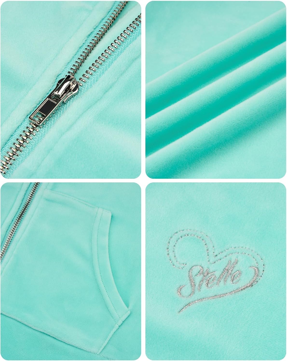 Stelle Girls Velour Tracksuits Zip Up Hoodies Joggers with Pockets 5-15 Y(Mint Green)