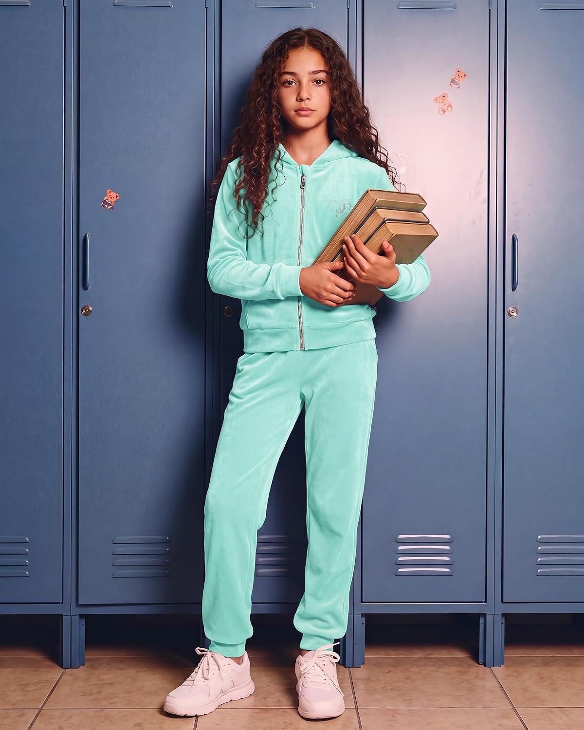 Stelle Girls Velour Tracksuits Zip Up Hoodies Joggers with Pockets 5-15 Y(Mint Green)