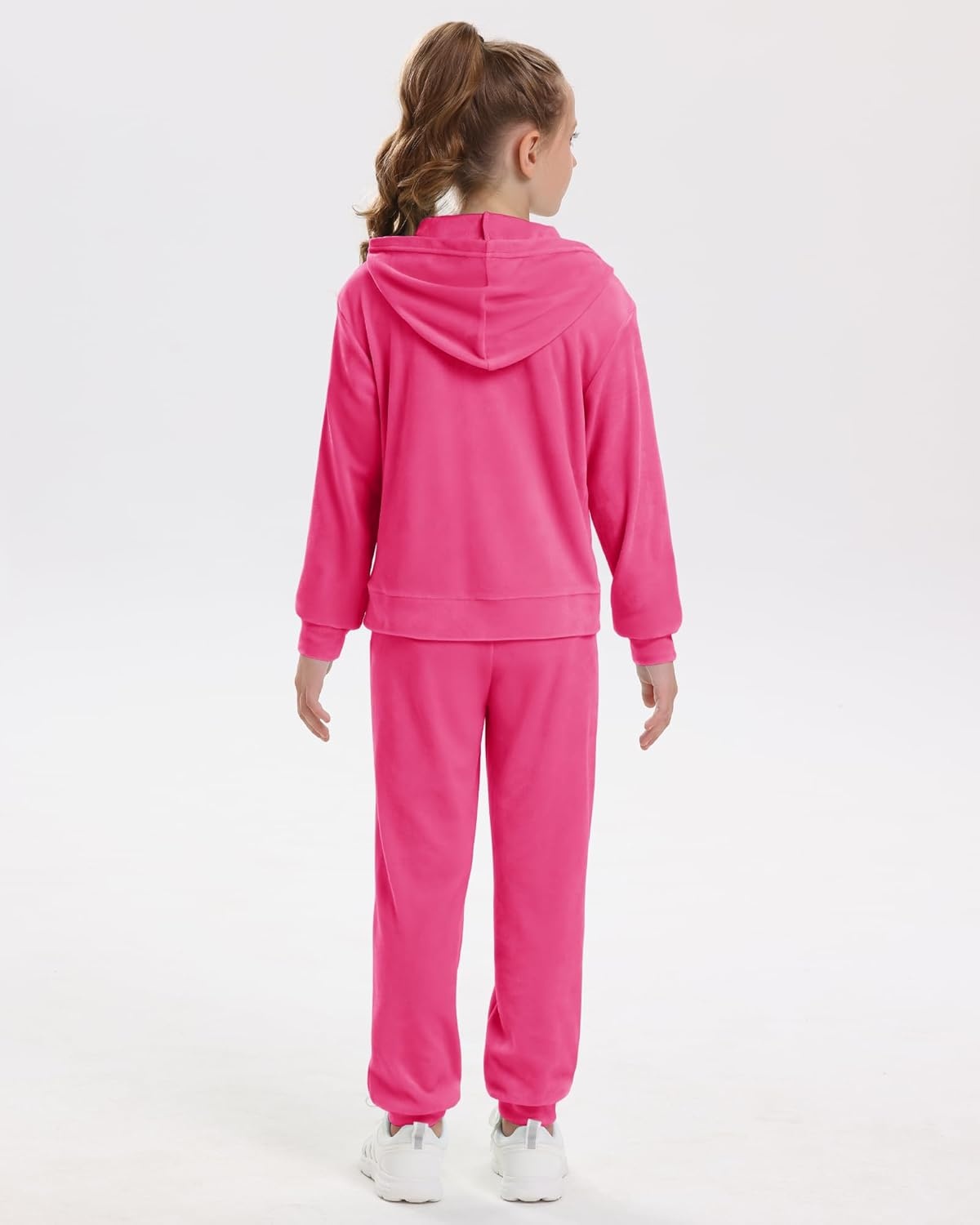 Stelle Girls Velour Tracksuits Zip Up Hoodies Joggers with Pockets 5-15 Y | Sweatshirt with Pockets,Chin Guard,Elastic Waist,Fall Winter Outfits,Holiday,Christmas,Toddler,Little Girl ,Tween,Teen,Preppy(Hot Pink)
