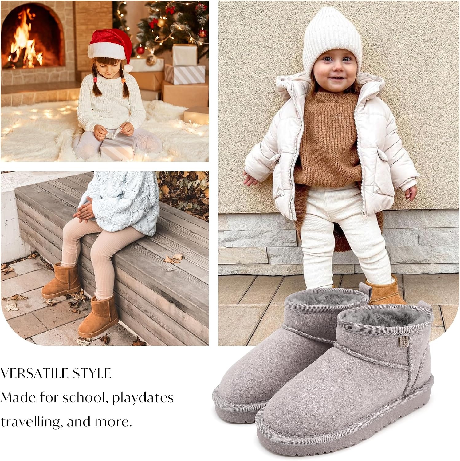 Stelle Kids Snow Boots Girls Boys Winter Ankle Boots Outdoor Warm Slip On Faux Fur Lined Shoes for Toddler/Little/Big Kid(Grey)