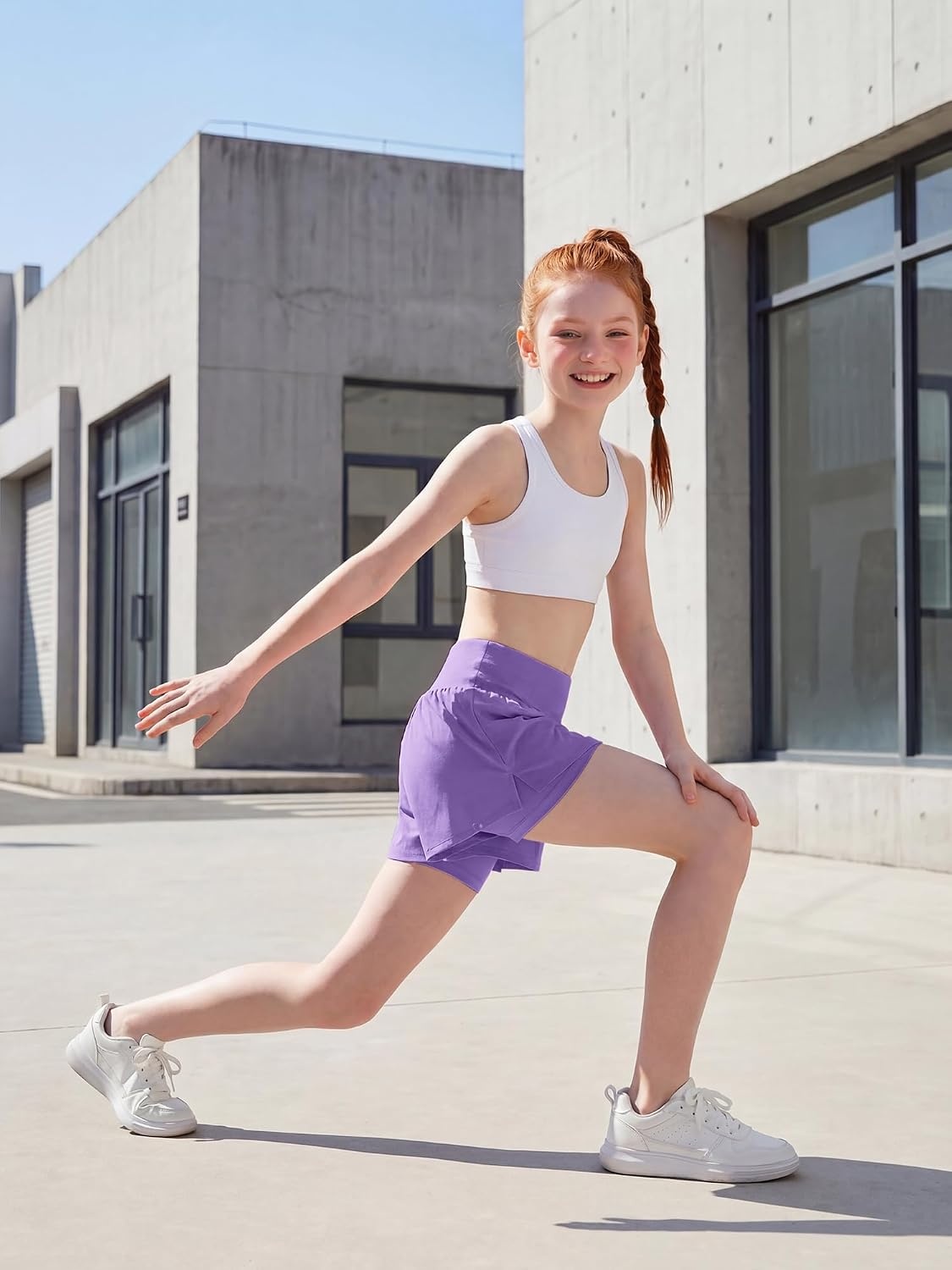 Stelle Girls Athletic Shorts Flowy Running Butterfly Short with Pockets | Lightweight, 2 in 1 Butterfly Design, Built-in Shorts, Inner Pockets, Running, Tennis, Soccer, Dance, Active Wear(Lavender)