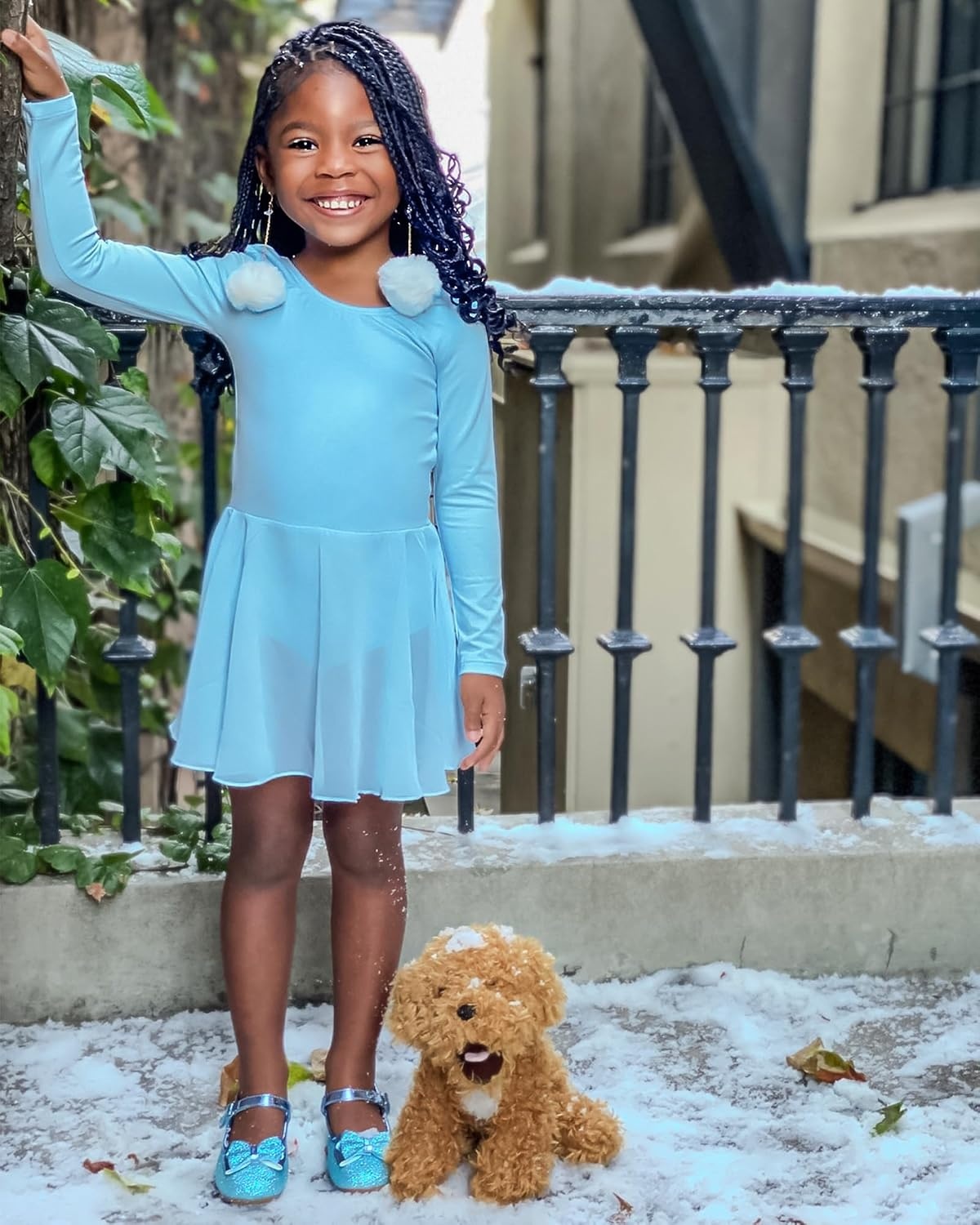 Stelle Ballet Leotards for Girls Long Sleeve Toddler Dance Leotard Outfits | Kids Gymnastics Leotard with Chiffon Skirt, Soft Stretch Fabric, Dance Classes & Recitals, Ballet, Party, Daily Wear(Blue)