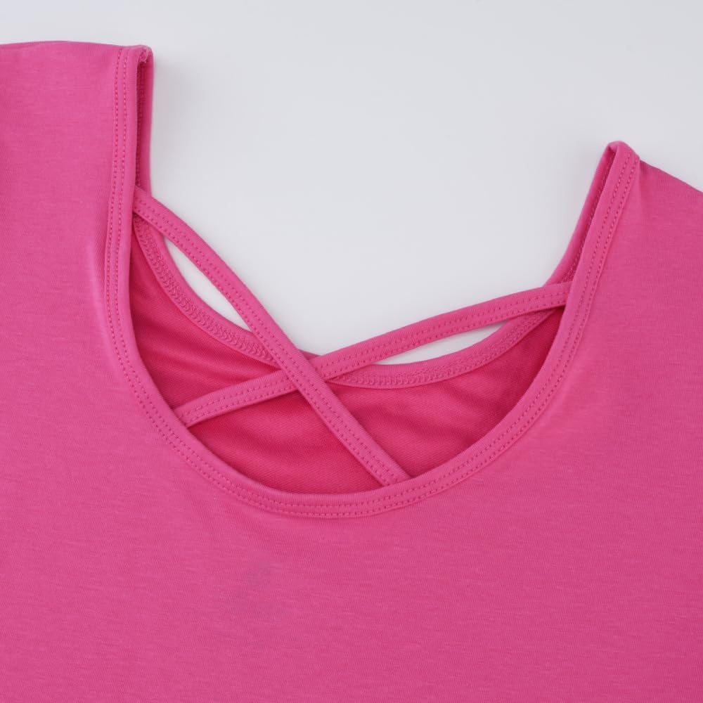 Stelle Girls Cotton Short Sleeve Twirl Skater Dress 3T-12Y | Twirl-Friendly Skirt, A Line,Criss Cross Back,Dress for School,Dance,Playwear,Casual,Active,Soft Stretch Breathable Comfy(A02-dreamhouse Pink (Without Pocket))