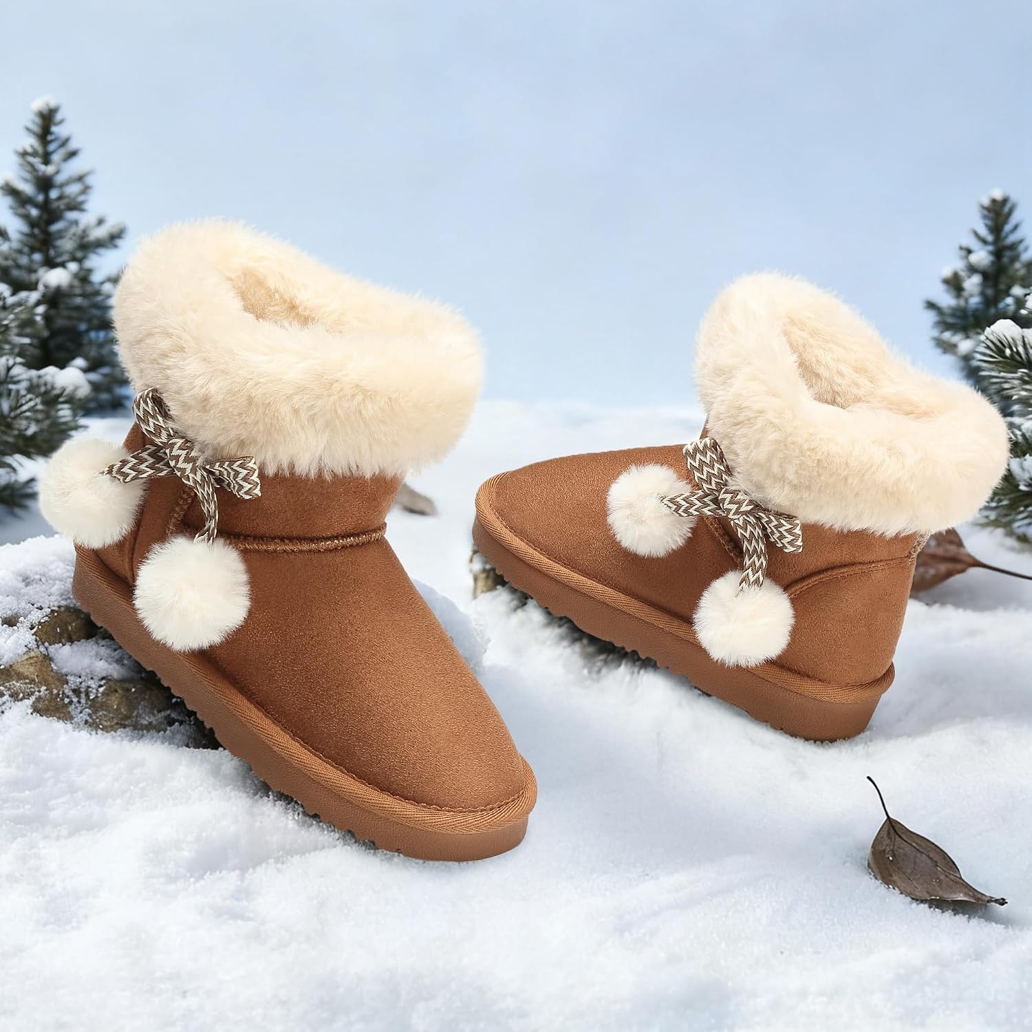 STELLE Girls Winter Boots Toddler Kids Snow Ankle Fuzzy Boots for Little/Big Kid(Warm Chestnut)