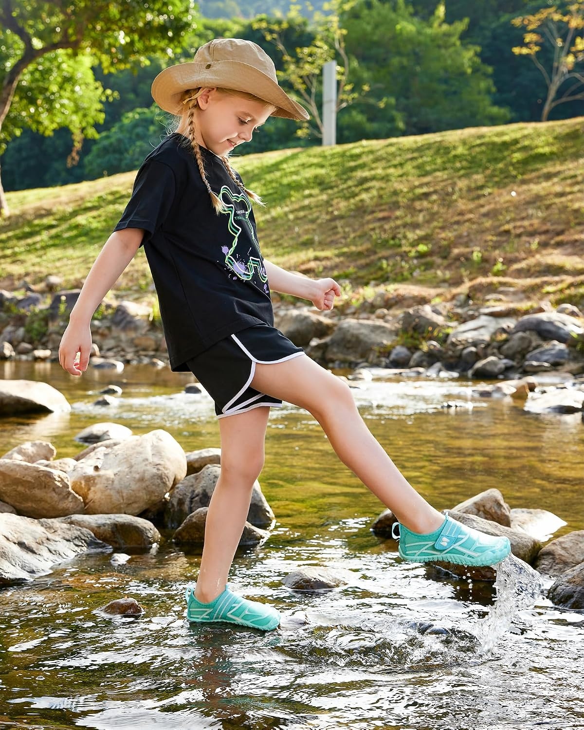 Stelle Kids Water Shoes Wide Toe Box Quick Dry Barefoot | Non-Slip Aqua Shoes with Breathable Mesh Upper for Beach, Swim, Pool and Outdoor Play. Fits Toddler to Big Kids.(Mint Green)